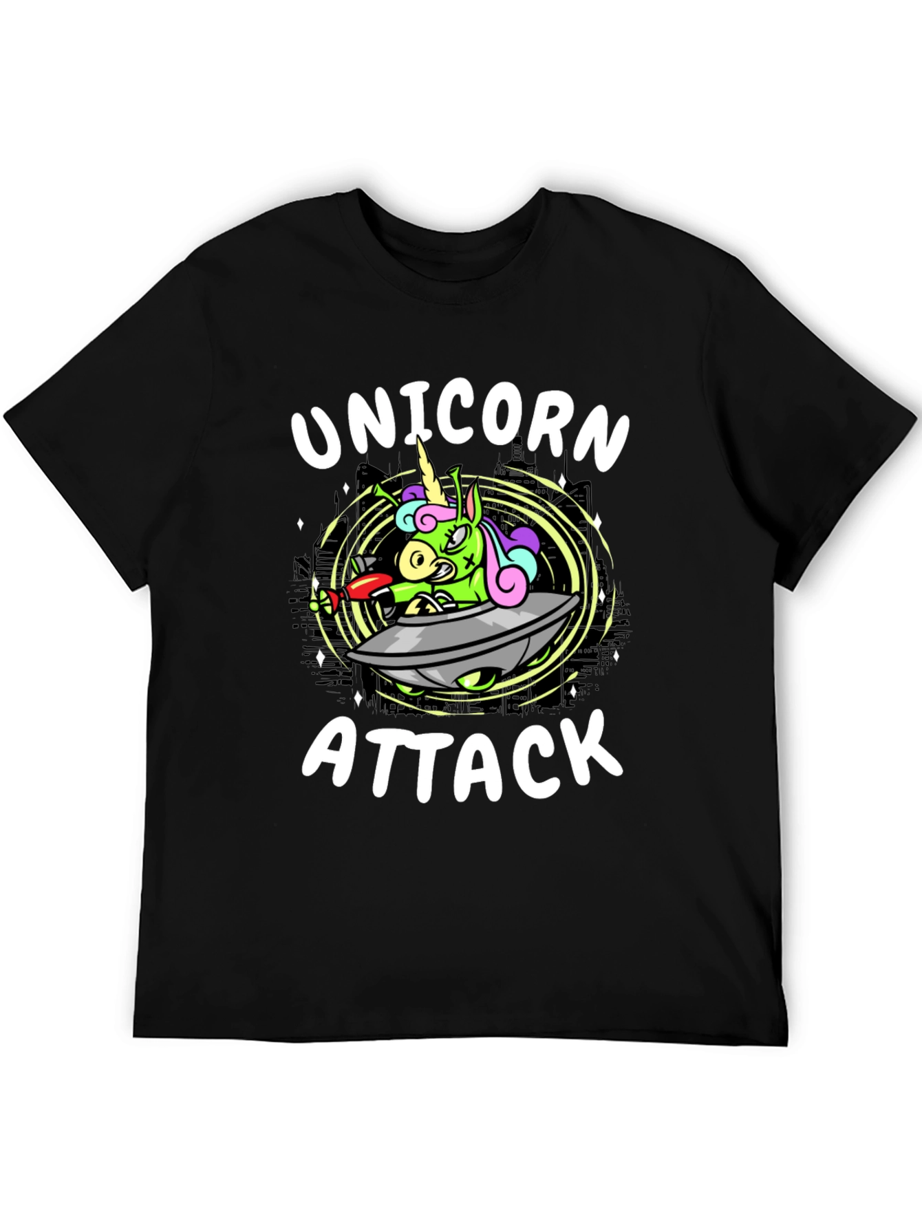 Unicorn Attack Black Graphic Tee