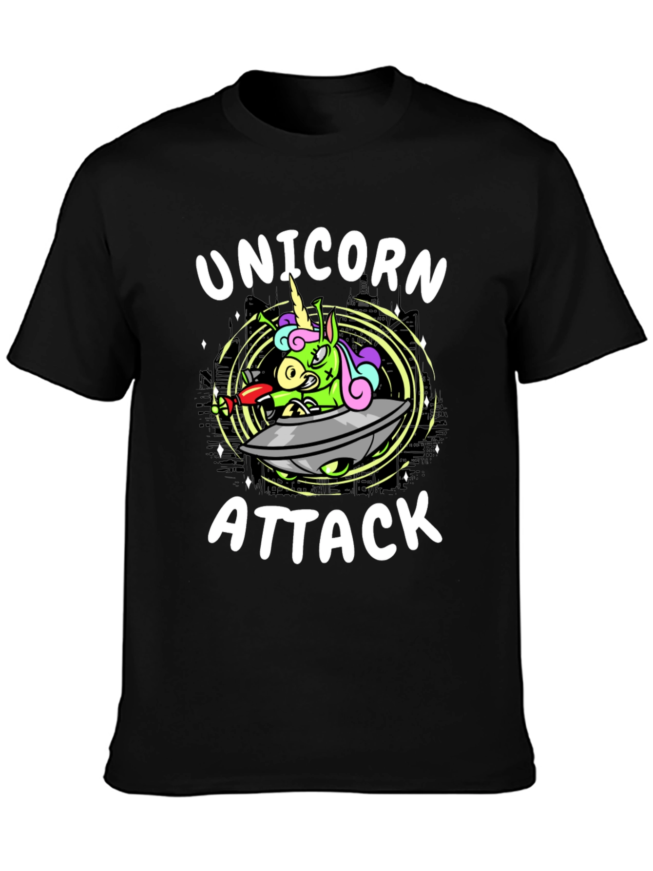 Unicorn Attack Black Graphic Tee