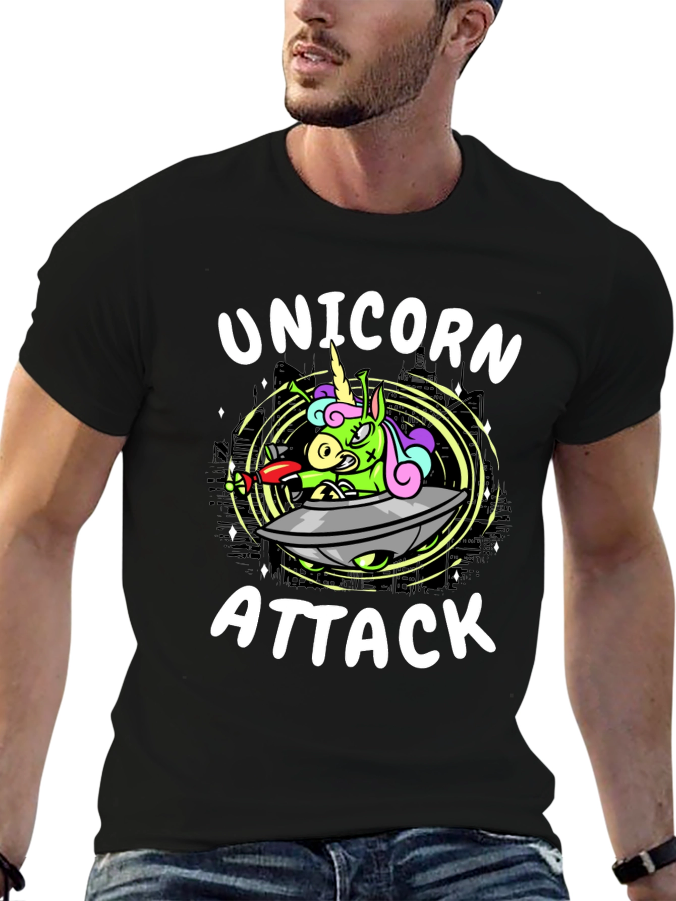 Unicorn Attack Black Graphic Tee