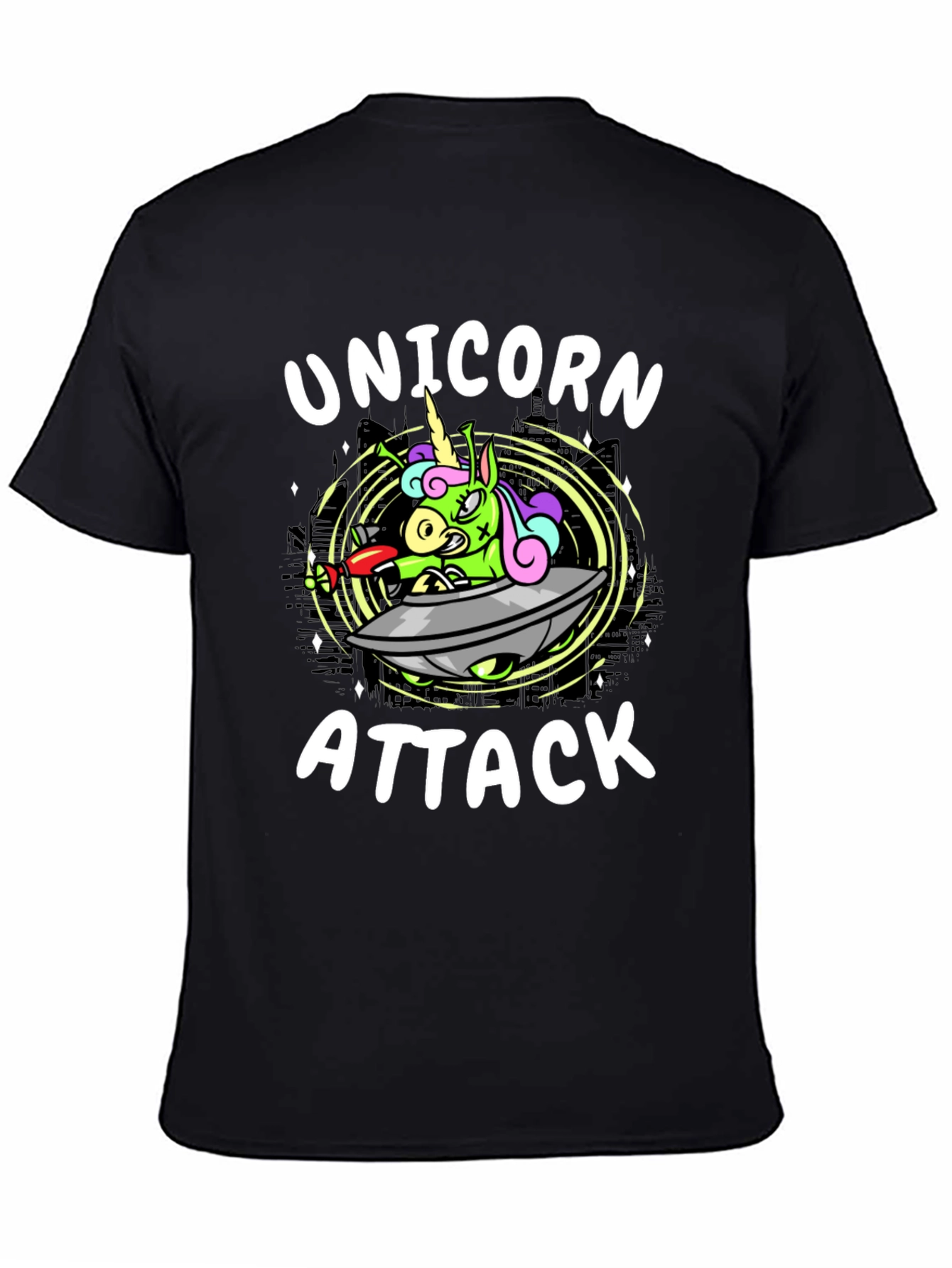 Unicorn Attack Black Graphic Tee