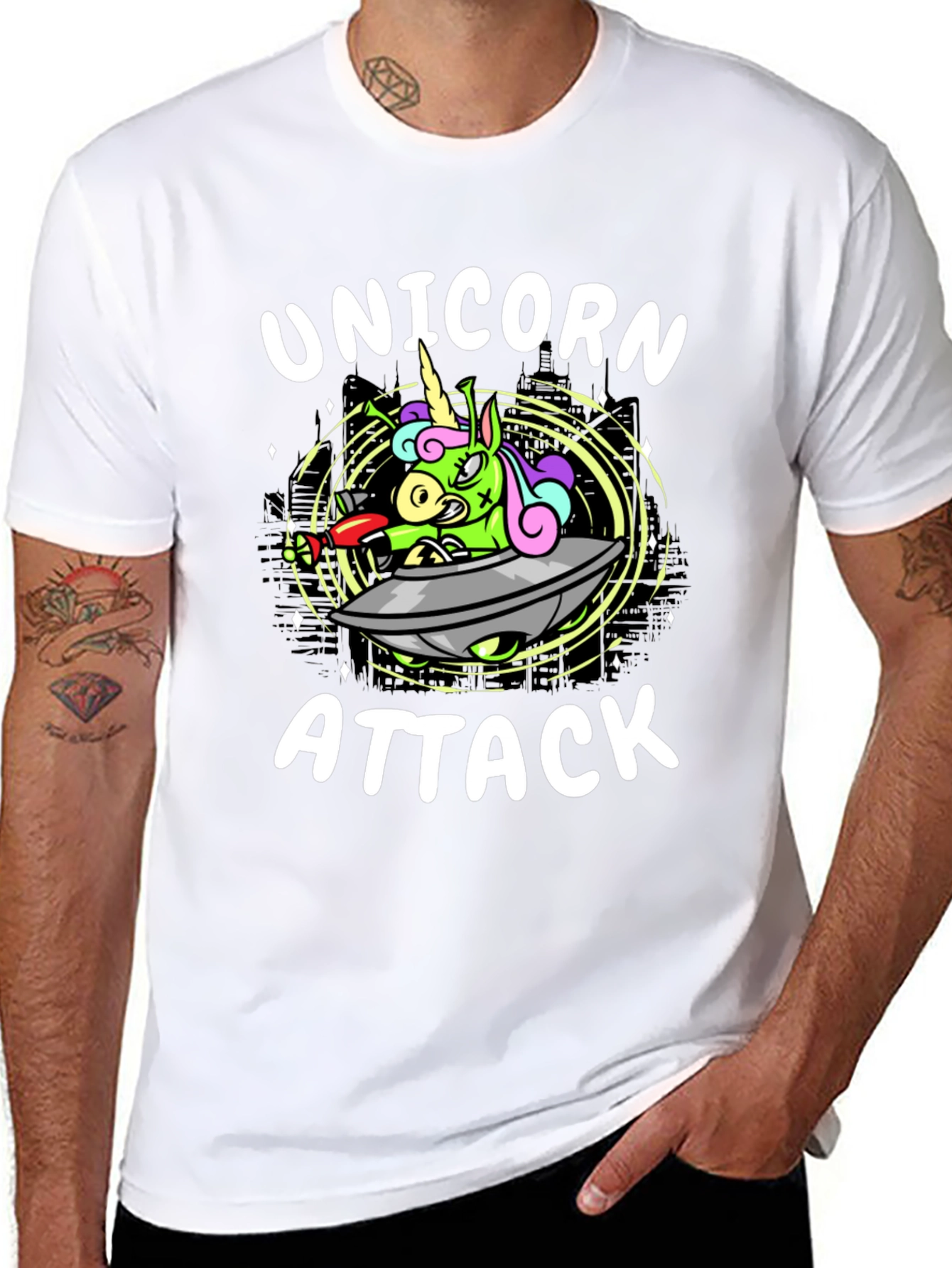 Unicorn Attack Black Graphic Tee