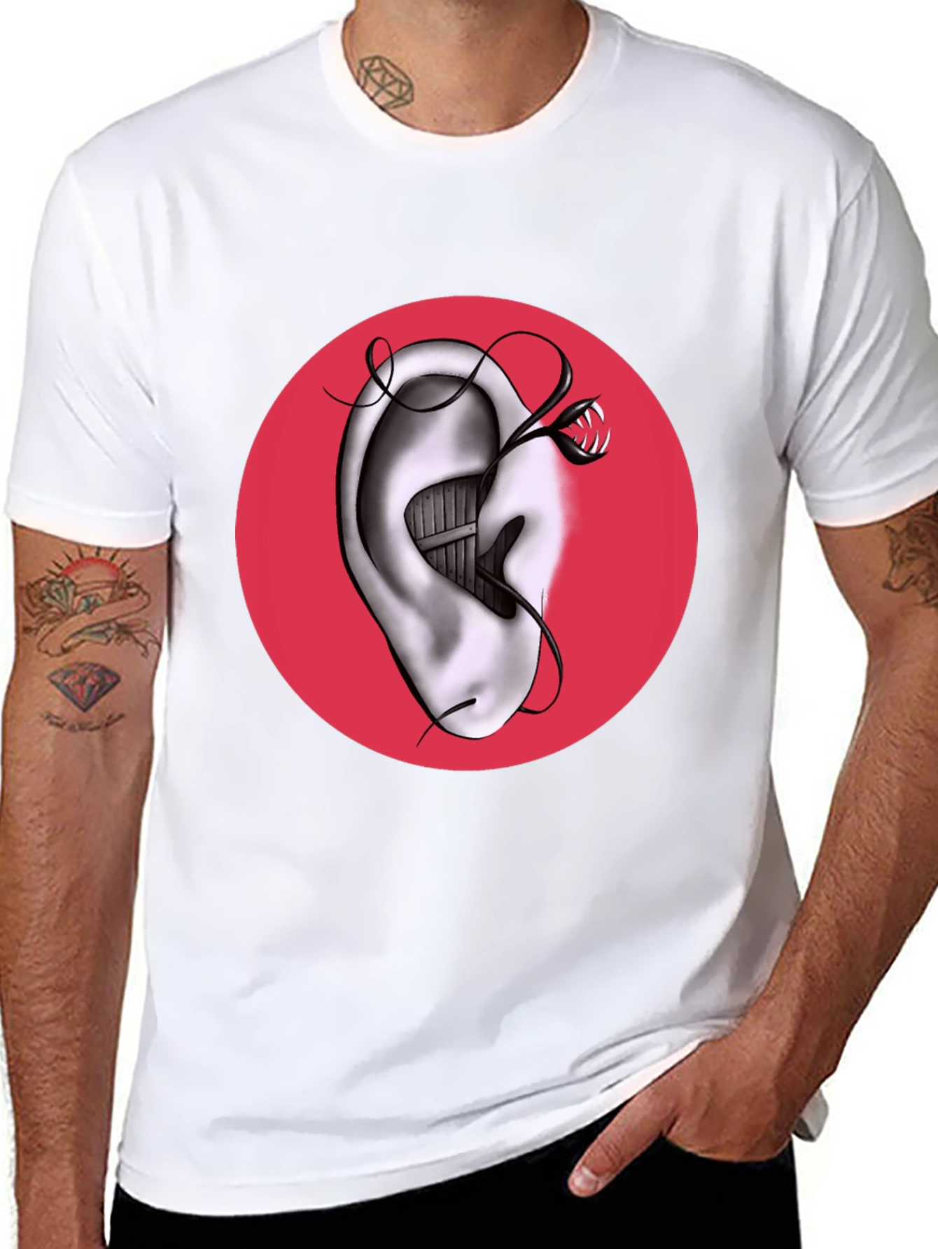 Surreal Ear & Snake Graphic Tee - Unique Design!