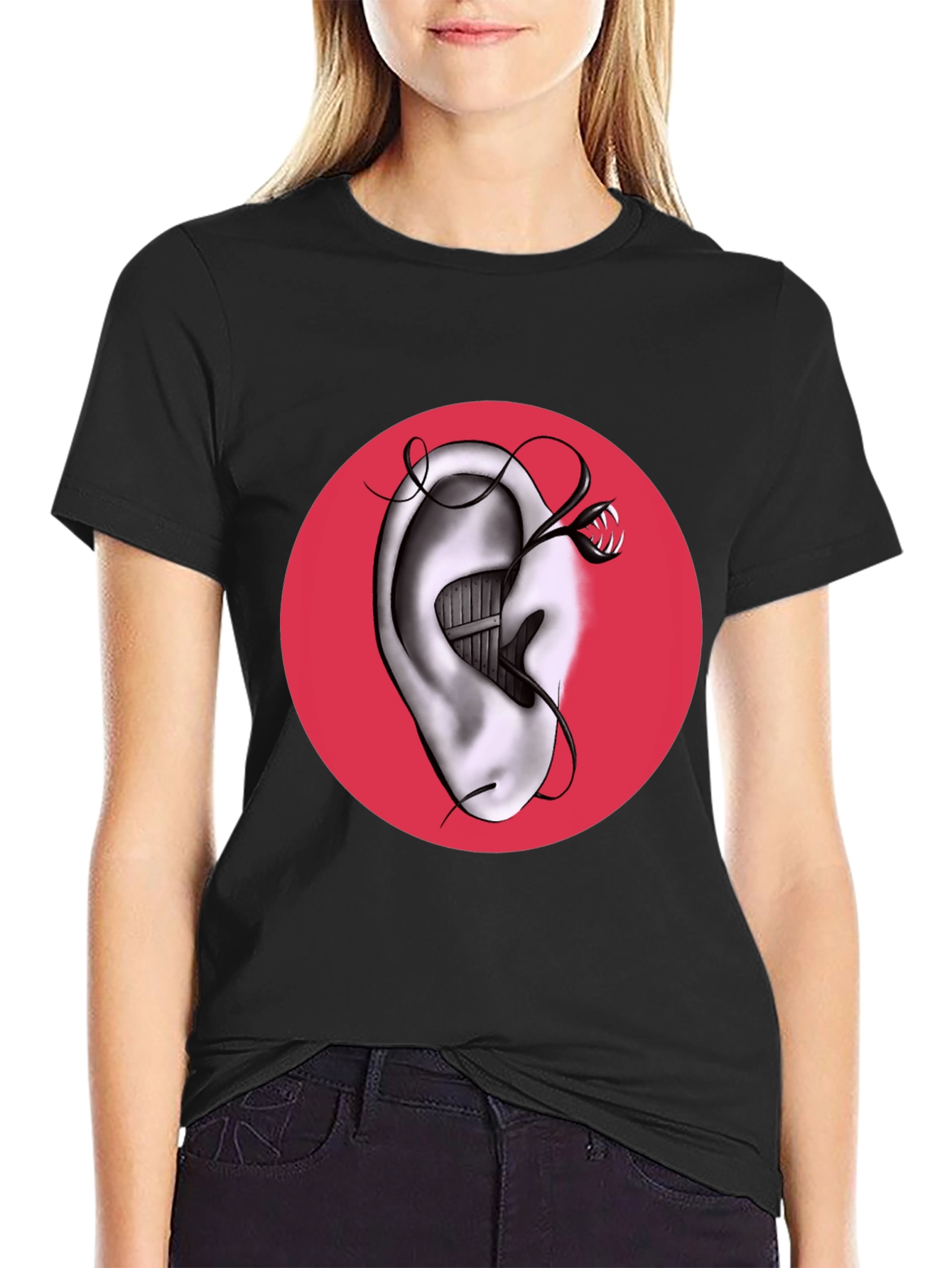 Surreal Ear & Snake Graphic Tee - Unique Design!