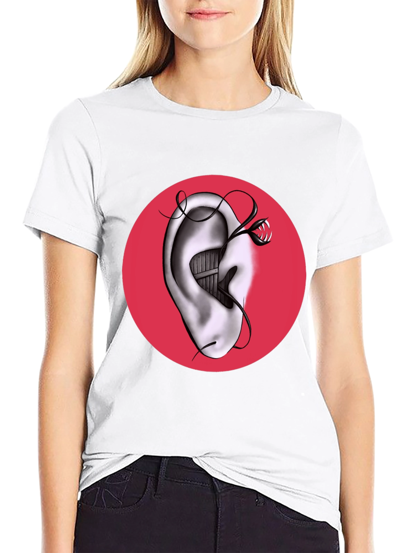 Surreal Ear & Snake Graphic Tee - Unique Design!