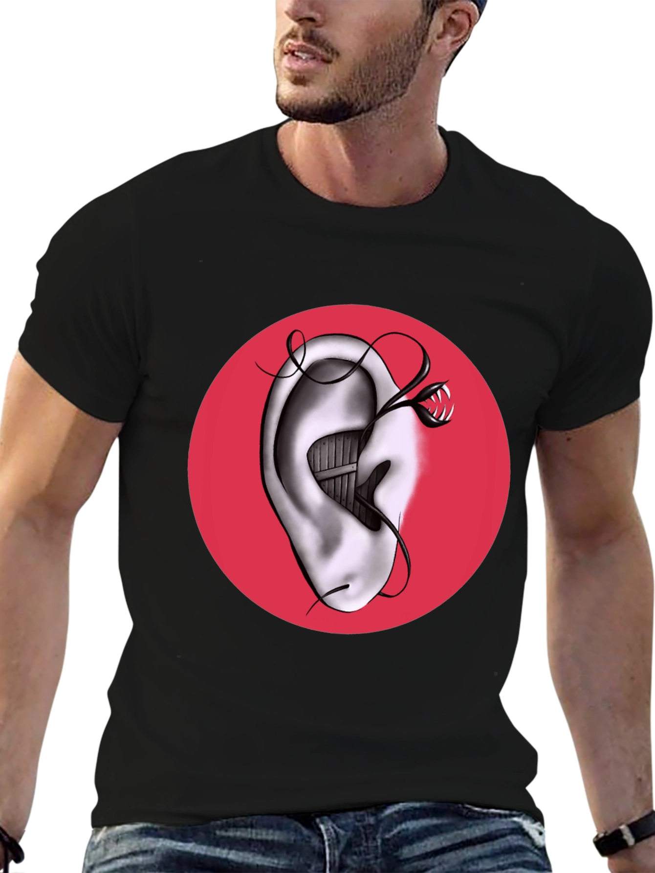 Surreal Ear & Snake Graphic Tee - Unique Design!