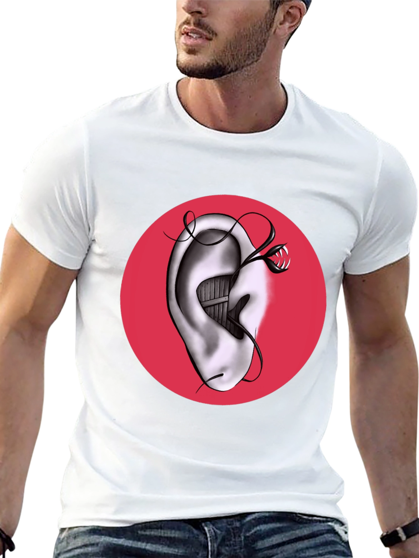 Surreal Ear & Snake Graphic Tee - Unique Design!