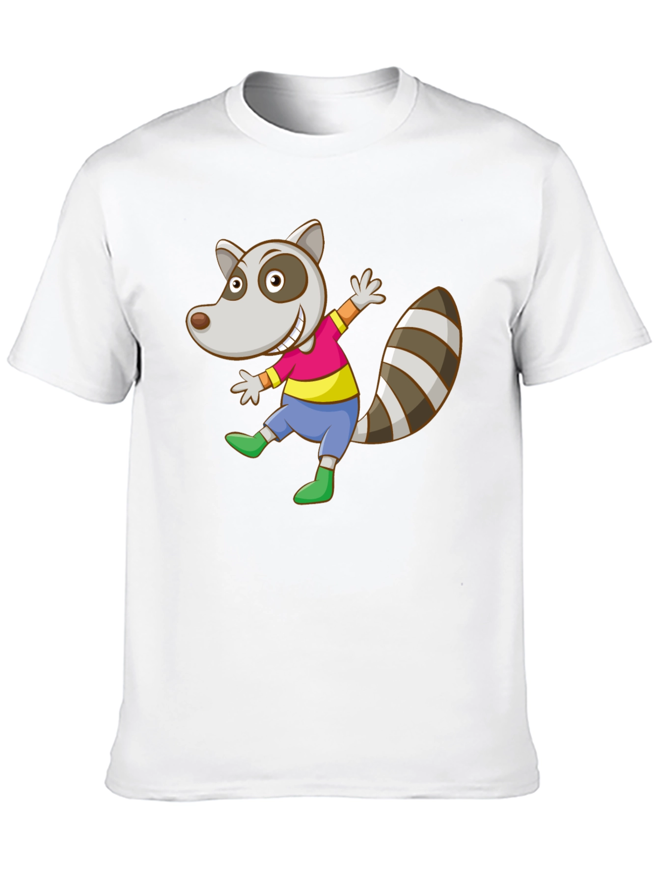 Cartoon Raccoon Graphic Tee - Black Cotton Casual Shirt