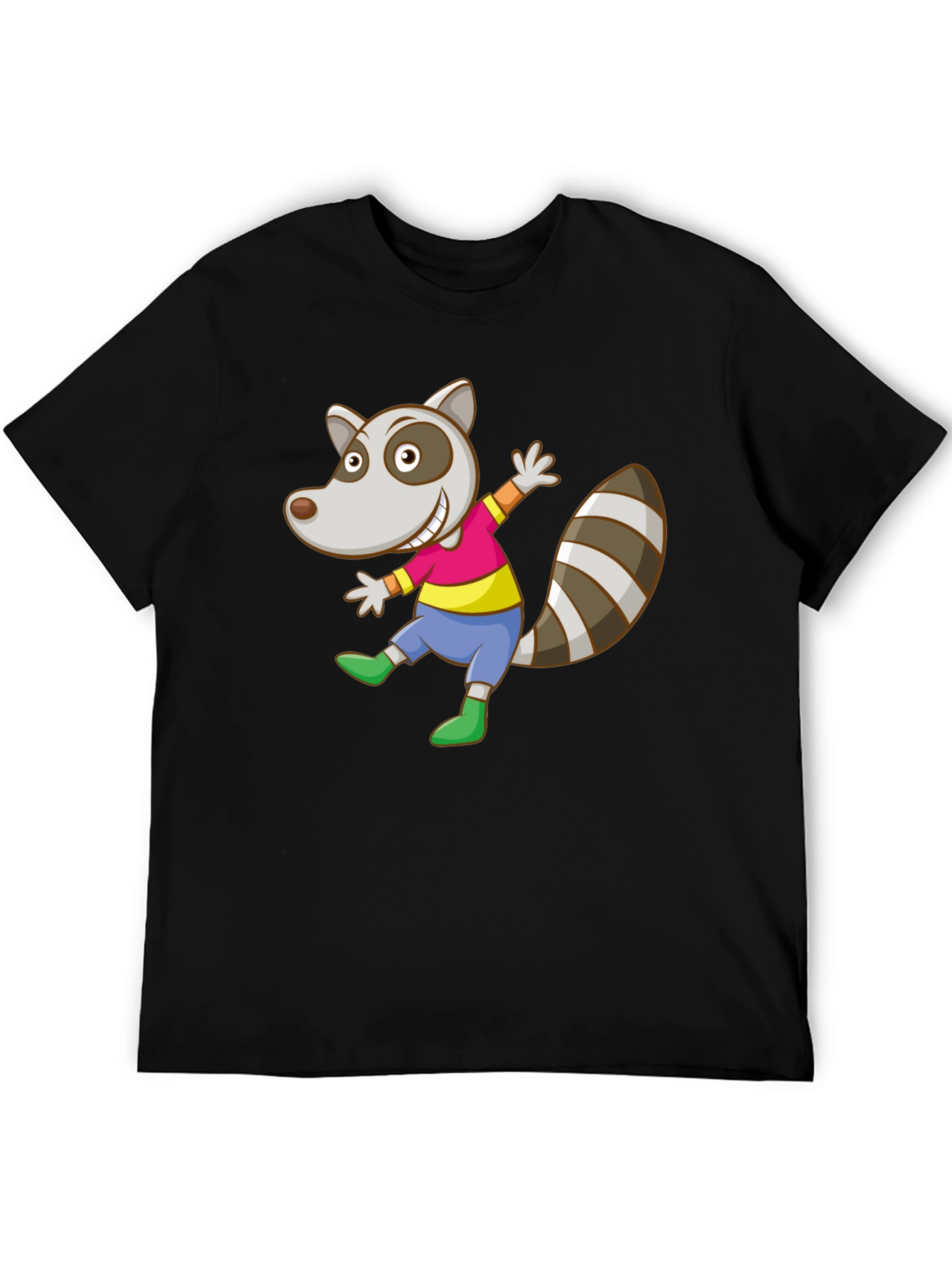Cartoon Raccoon Graphic Tee - Black Cotton Casual Shirt