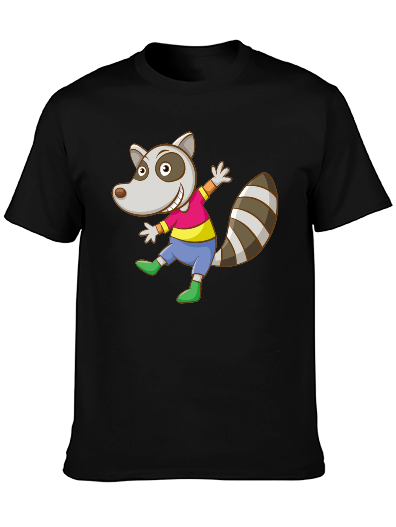 Cartoon Raccoon Graphic Tee - Black Cotton Casual Shirt