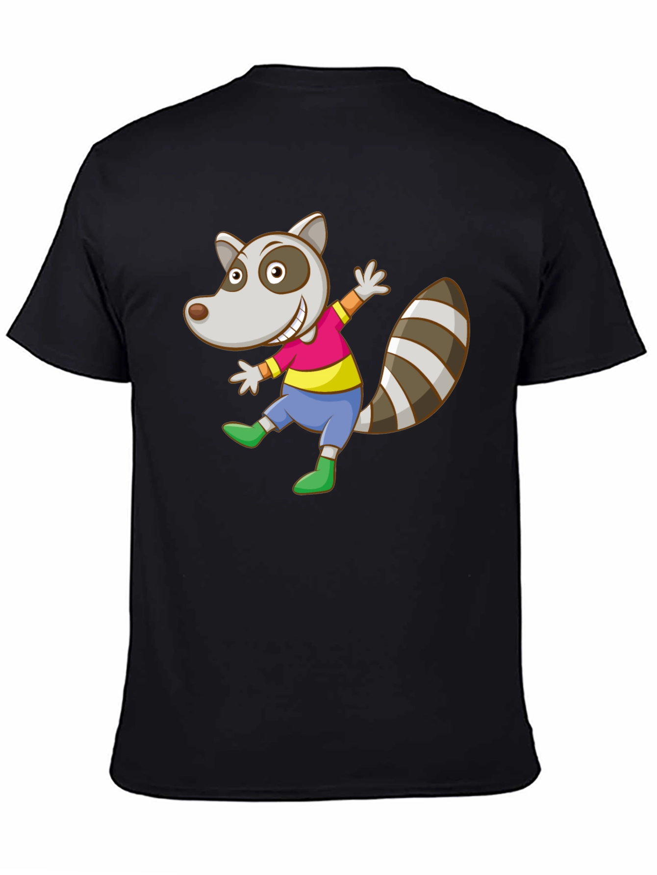 Cartoon Raccoon Graphic Tee - Black Cotton Casual Shirt