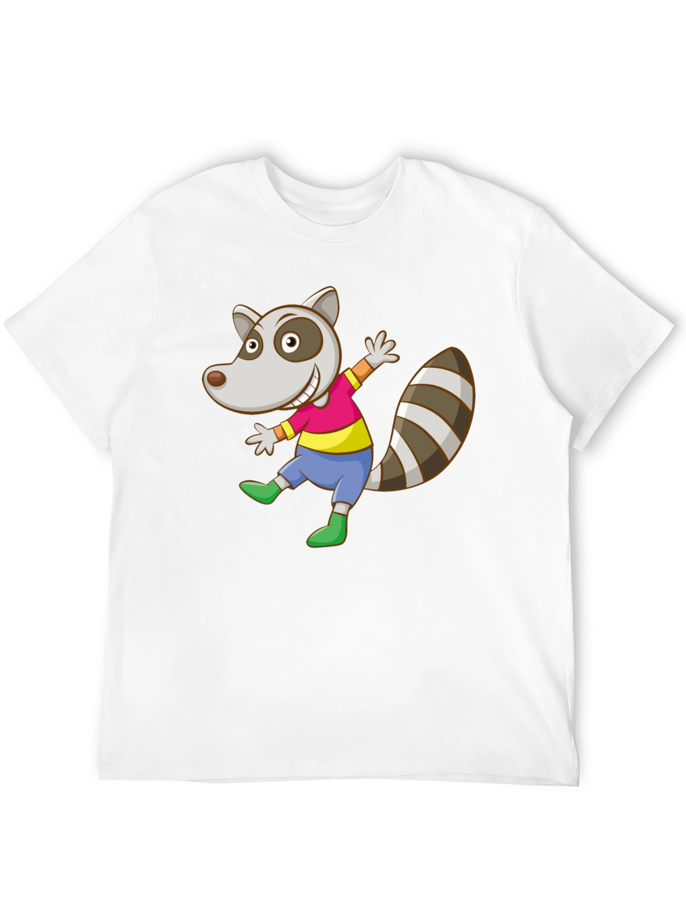 Cartoon Raccoon Graphic Tee - Black Cotton Casual Shirt