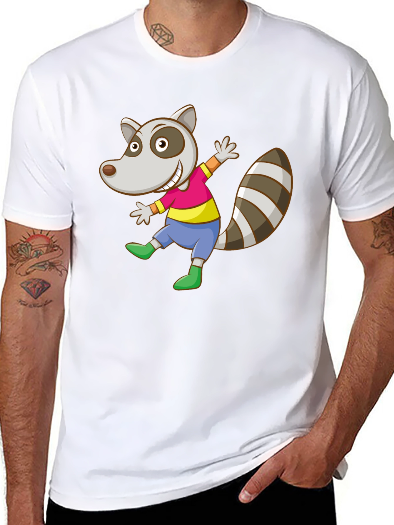 Cartoon Raccoon Graphic Tee - Black Cotton Casual Shirt