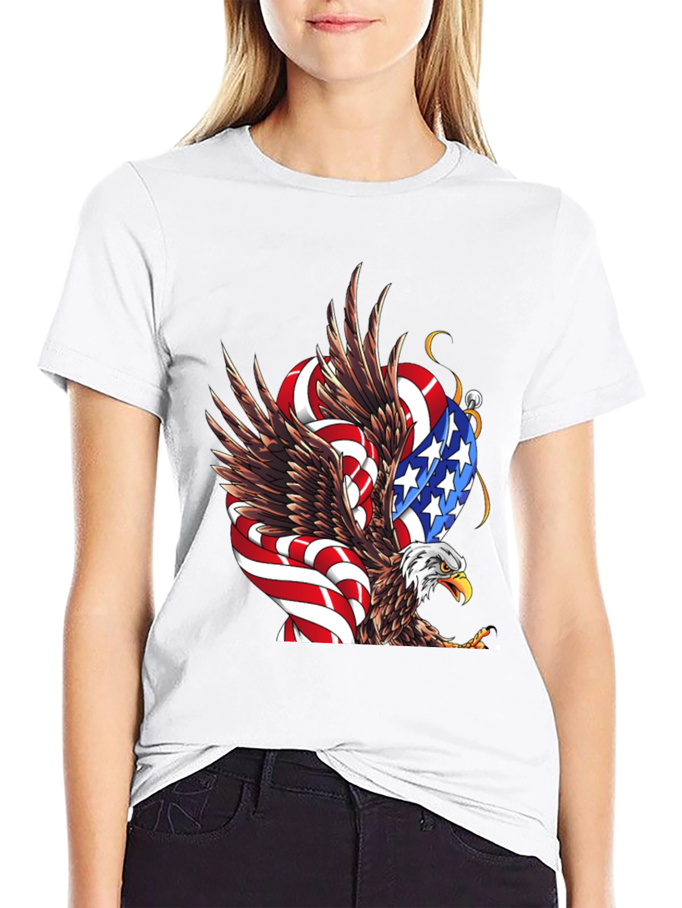 American Eagle Flag Graphic Print Mens Black T-Shirt