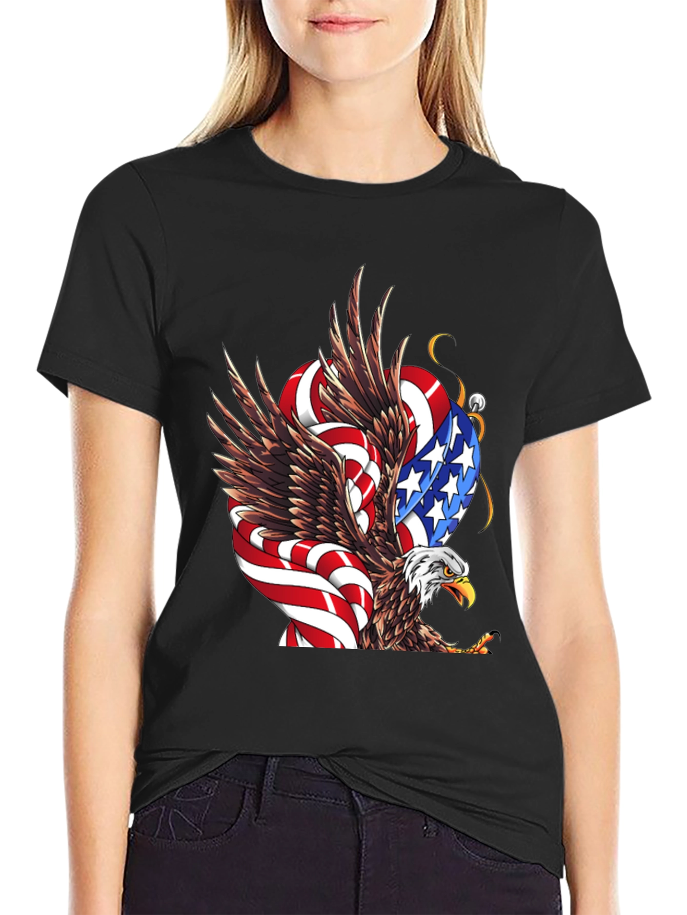American Eagle Flag Graphic Print Mens Black T-Shirt