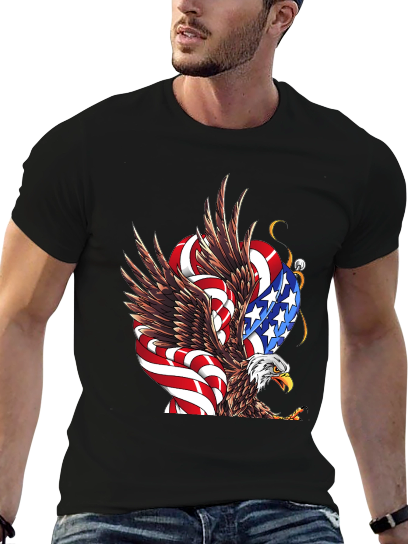 American Eagle Flag Graphic Print Mens Black T-Shirt