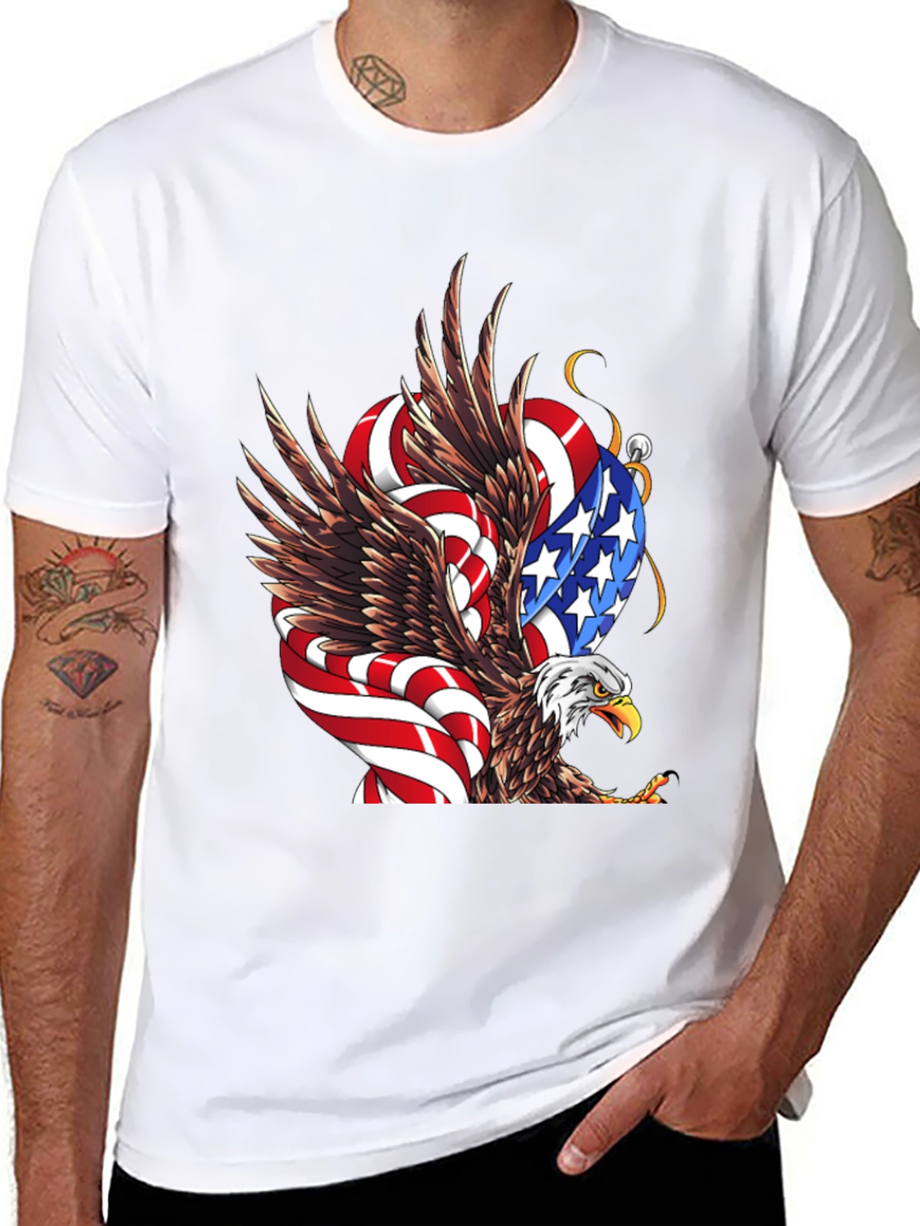 American Eagle Flag Graphic Print Mens Black T-Shirt