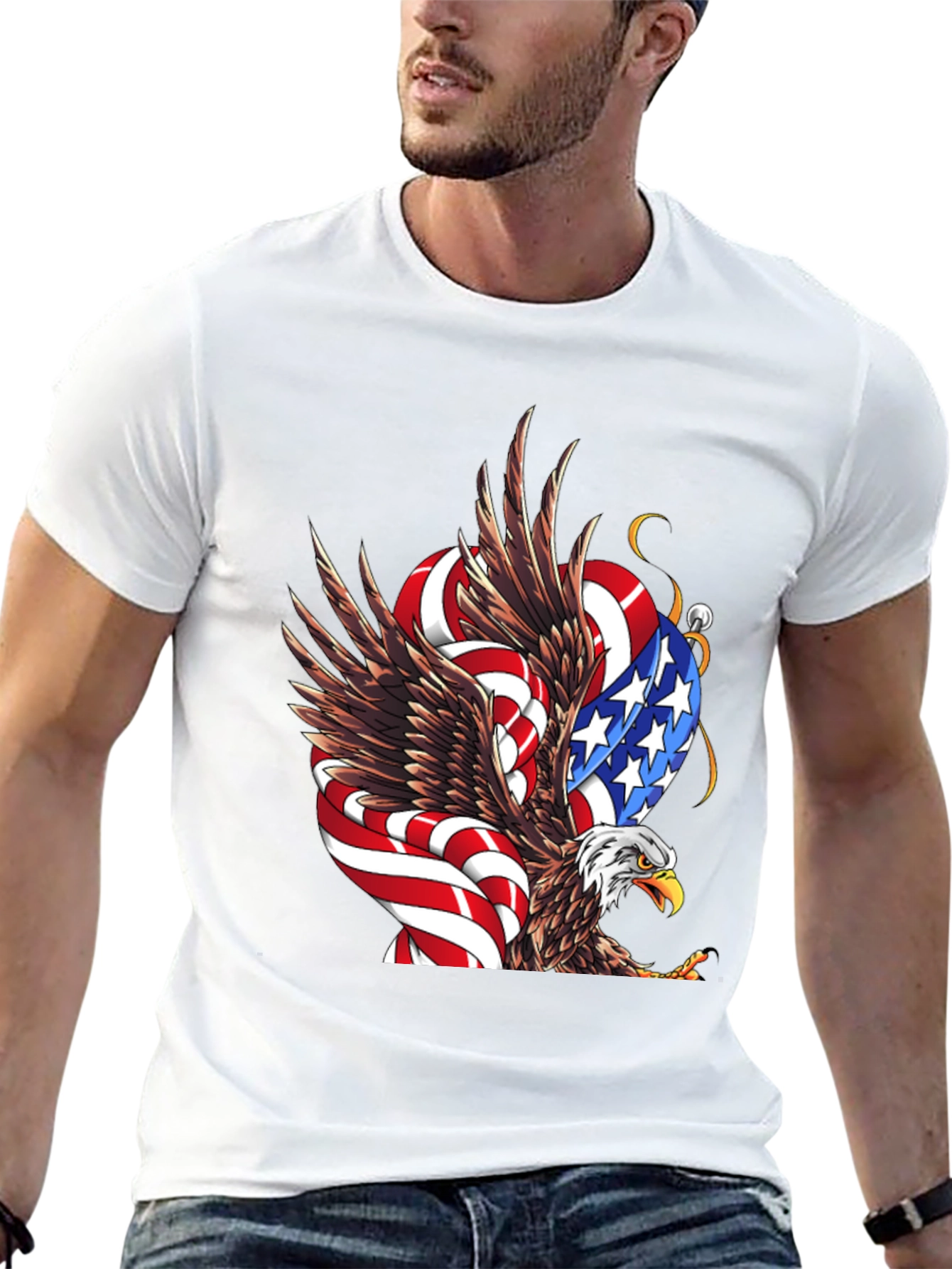American Eagle Flag Graphic Print Mens Black T-Shirt