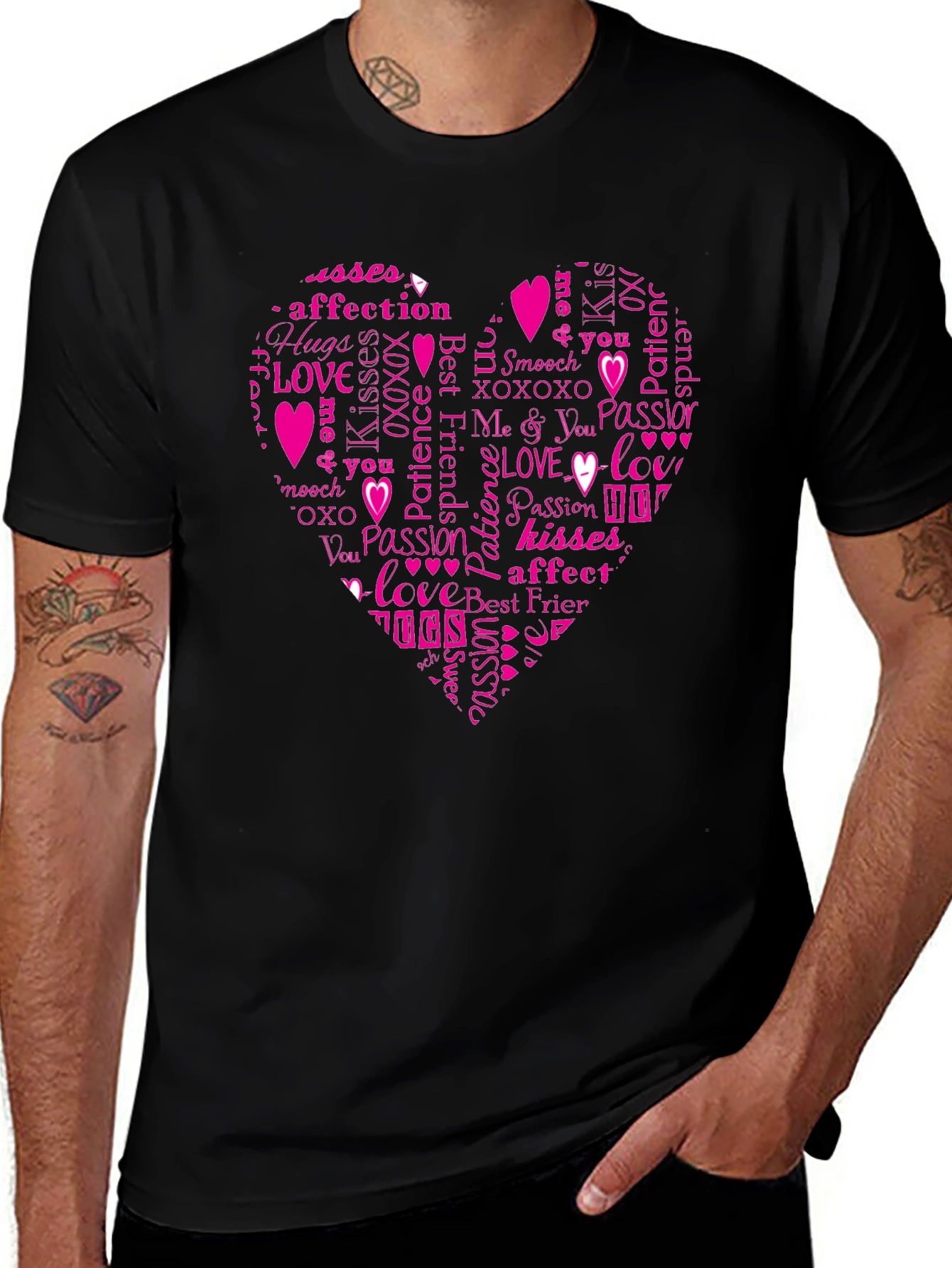 Love Heart Word Art Graphic T-Shirt