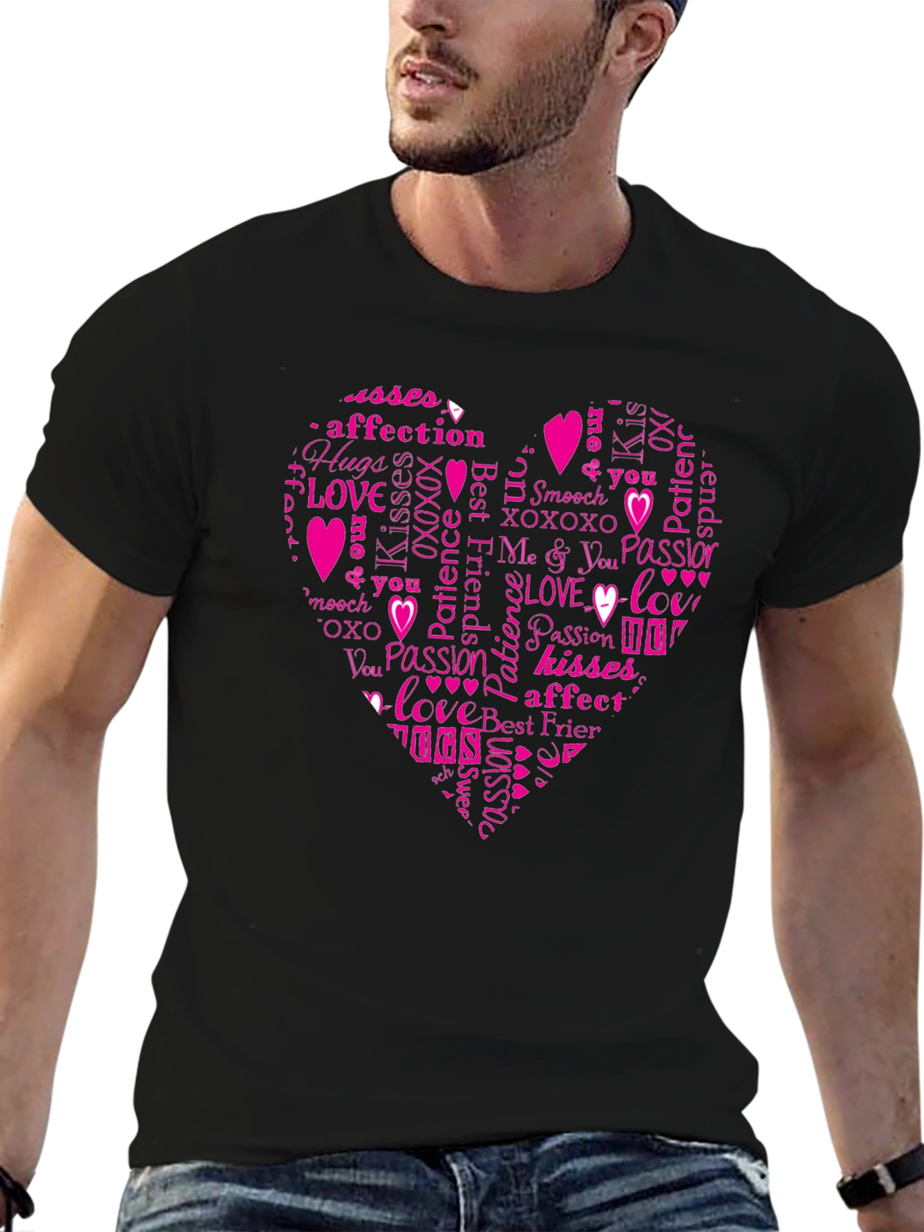 Love Heart Word Art Graphic T-Shirt