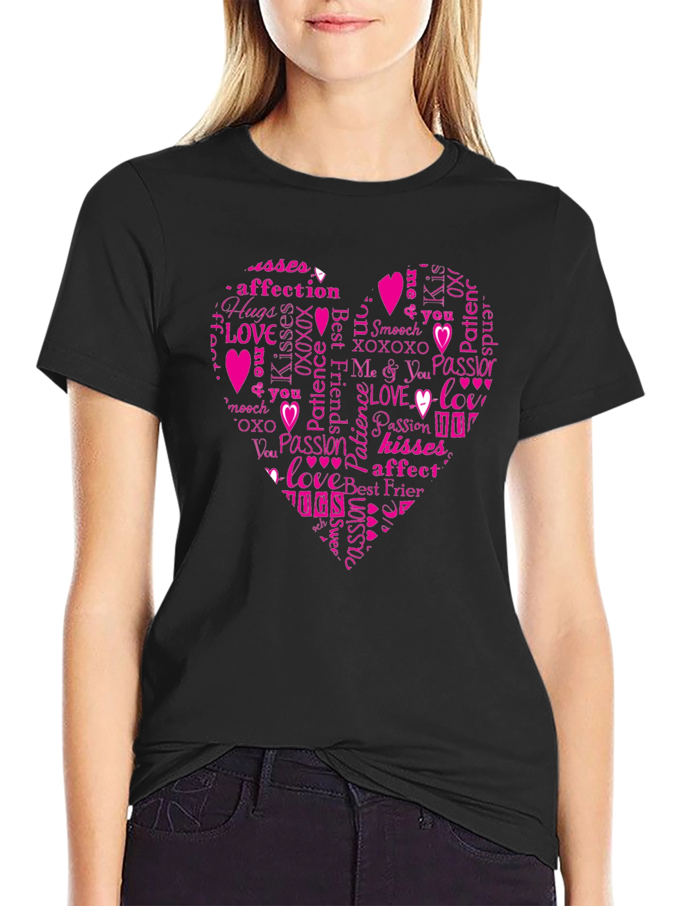 Love Heart Word Art Graphic T-Shirt