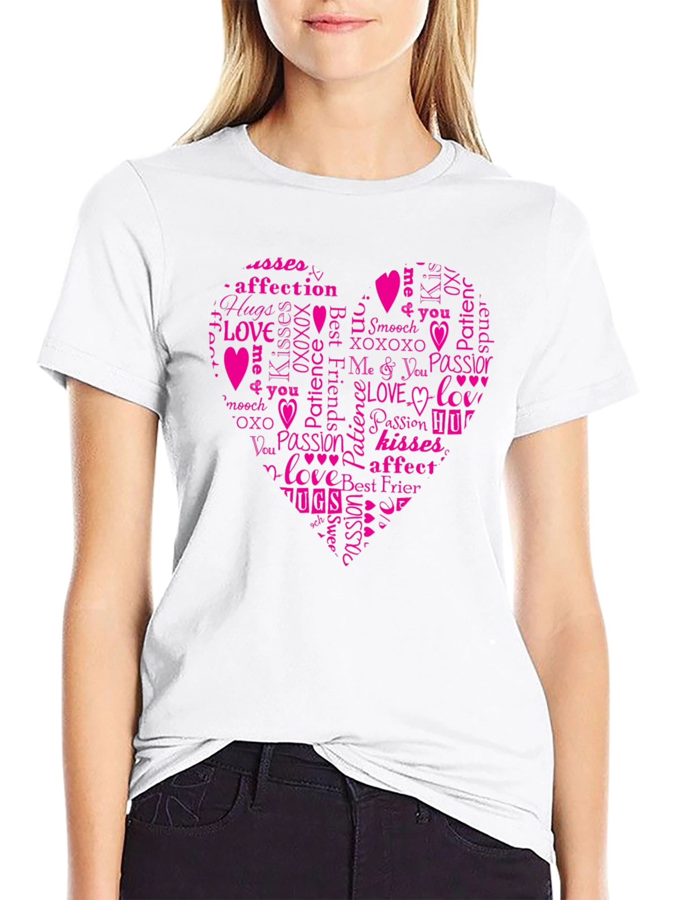 Love Heart Word Art Graphic T-Shirt