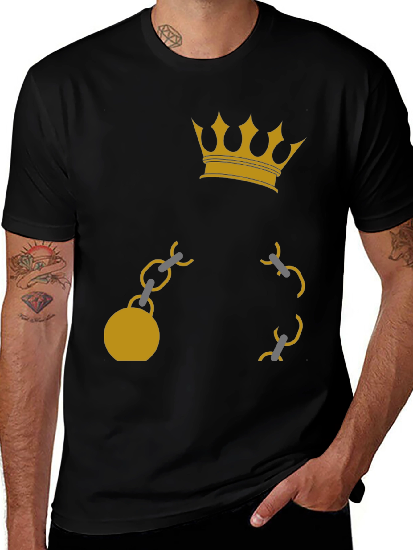 Crown & Chain Graphic Tee - Black Cotton Blend