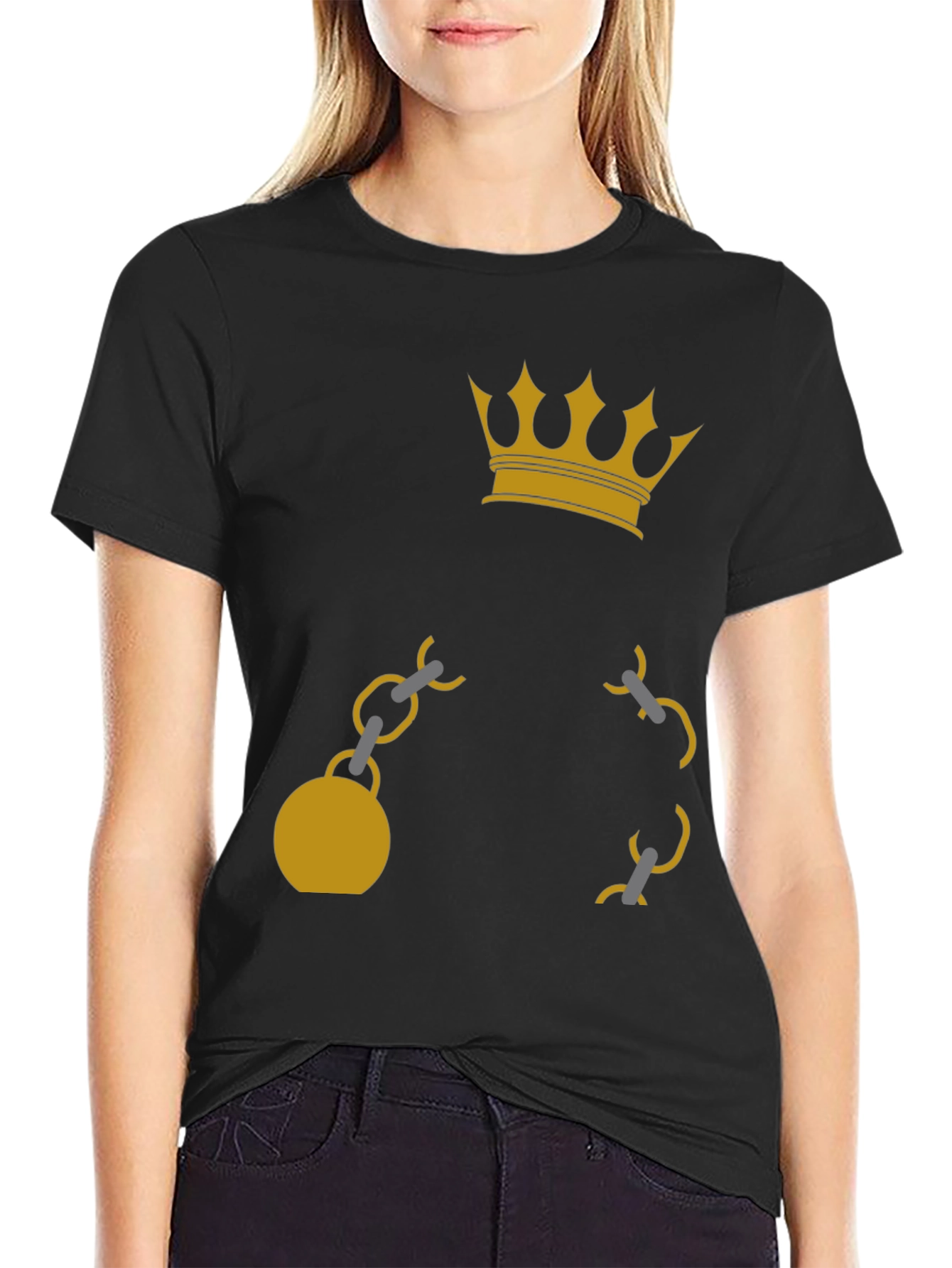 Crown & Chain Graphic Tee - Black Cotton Blend