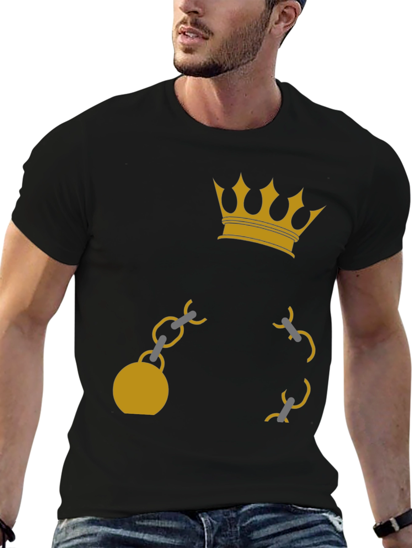 Crown & Chain Graphic Tee - Black Cotton Blend