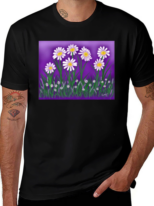 Daisy Floral Graphic Black T-Shirt