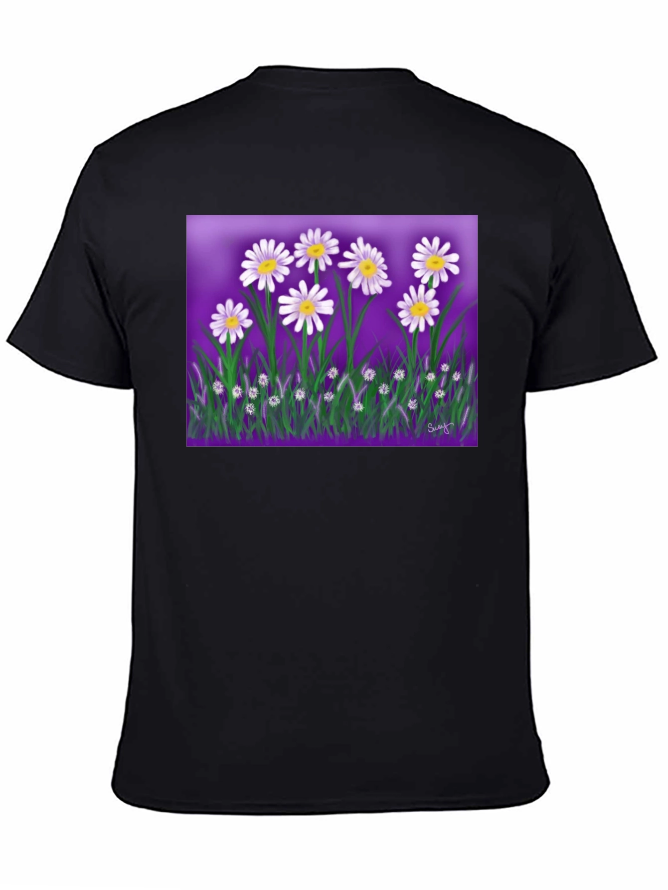 Daisy Floral Graphic Black T-Shirt