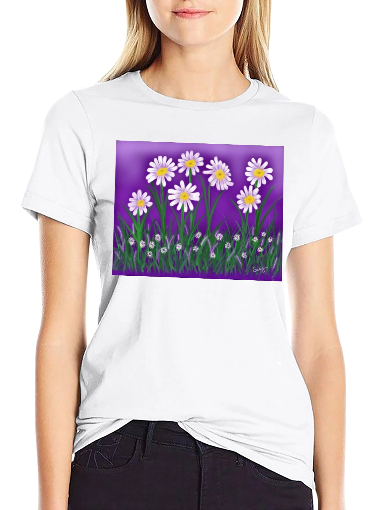 Daisy Floral Graphic Black T-Shirt