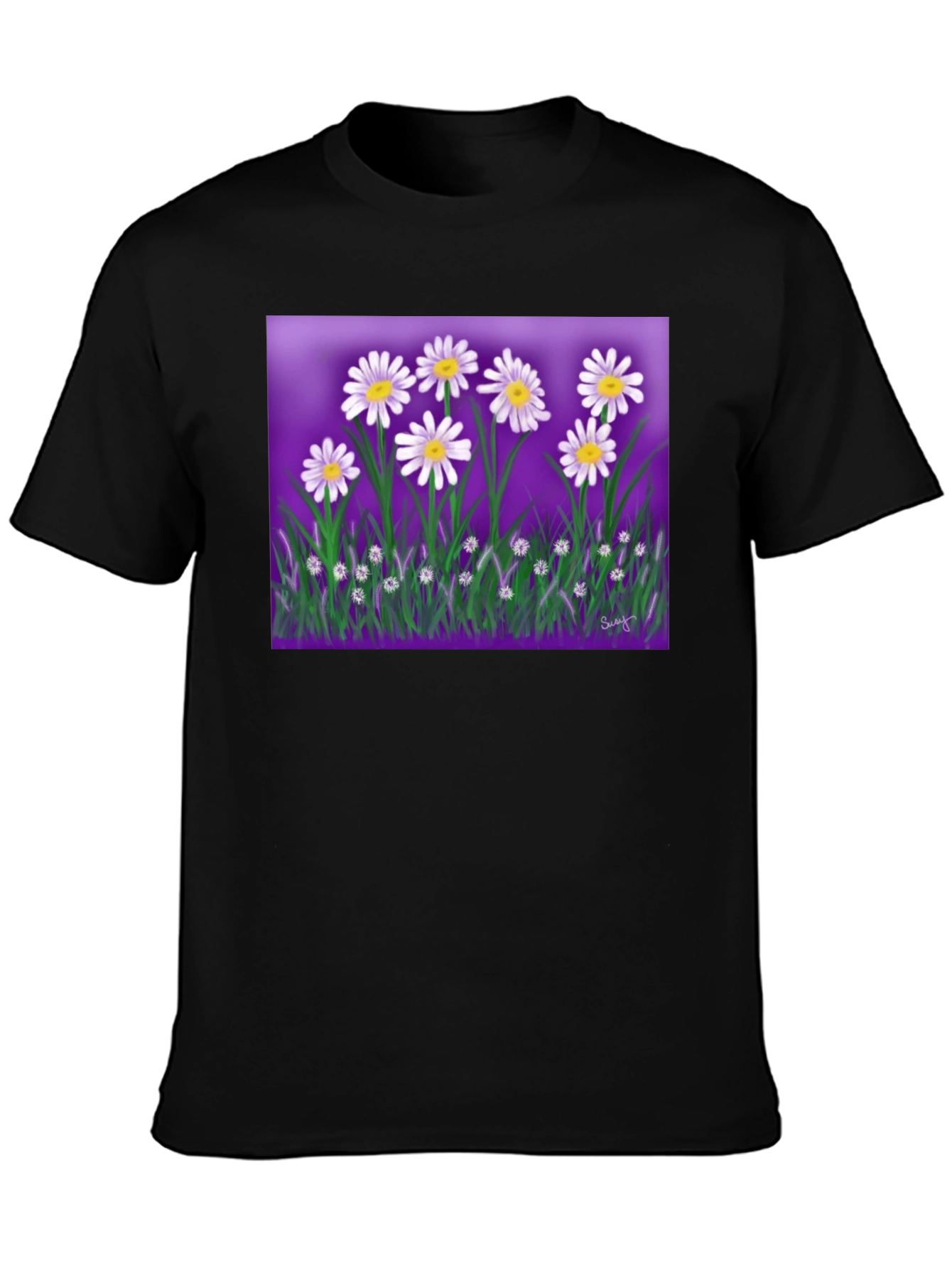 Daisy Floral Graphic Black T-Shirt
