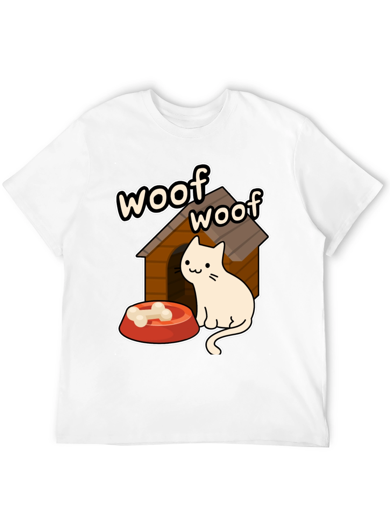 Woof Woof Cat in Dog House Graphic T-Shirt