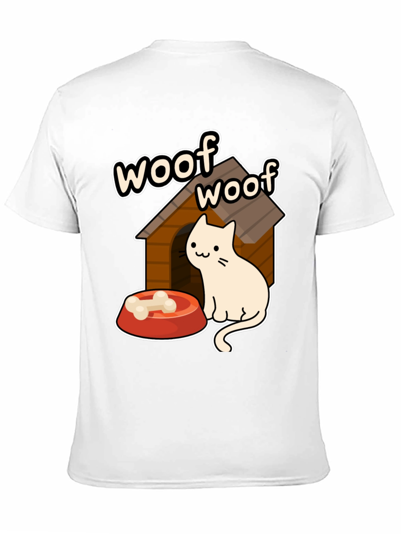 Woof Woof Cat in Dog House Graphic T-Shirt
