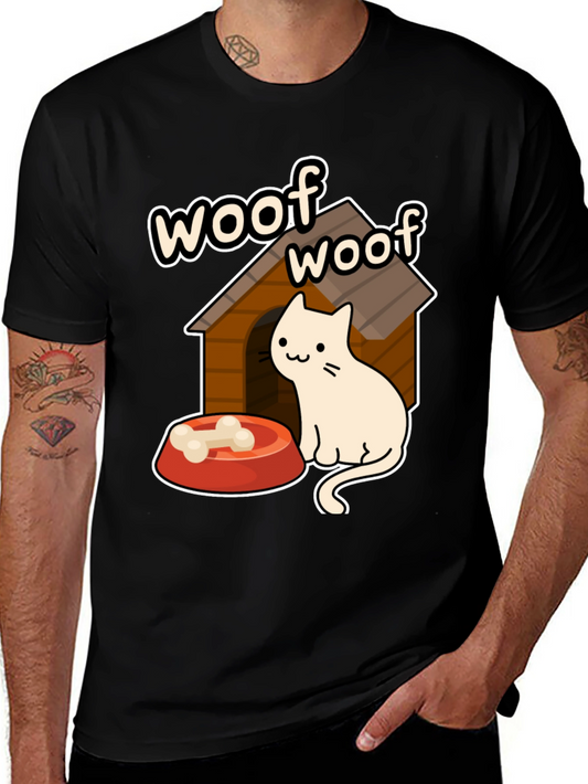 Woof Woof Cat in Dog House Graphic T-Shirt