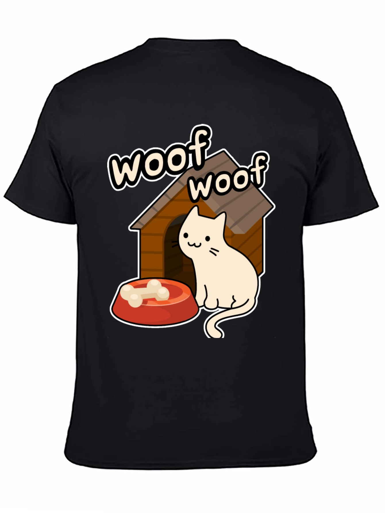 Woof Woof Cat in Dog House Graphic T-Shirt