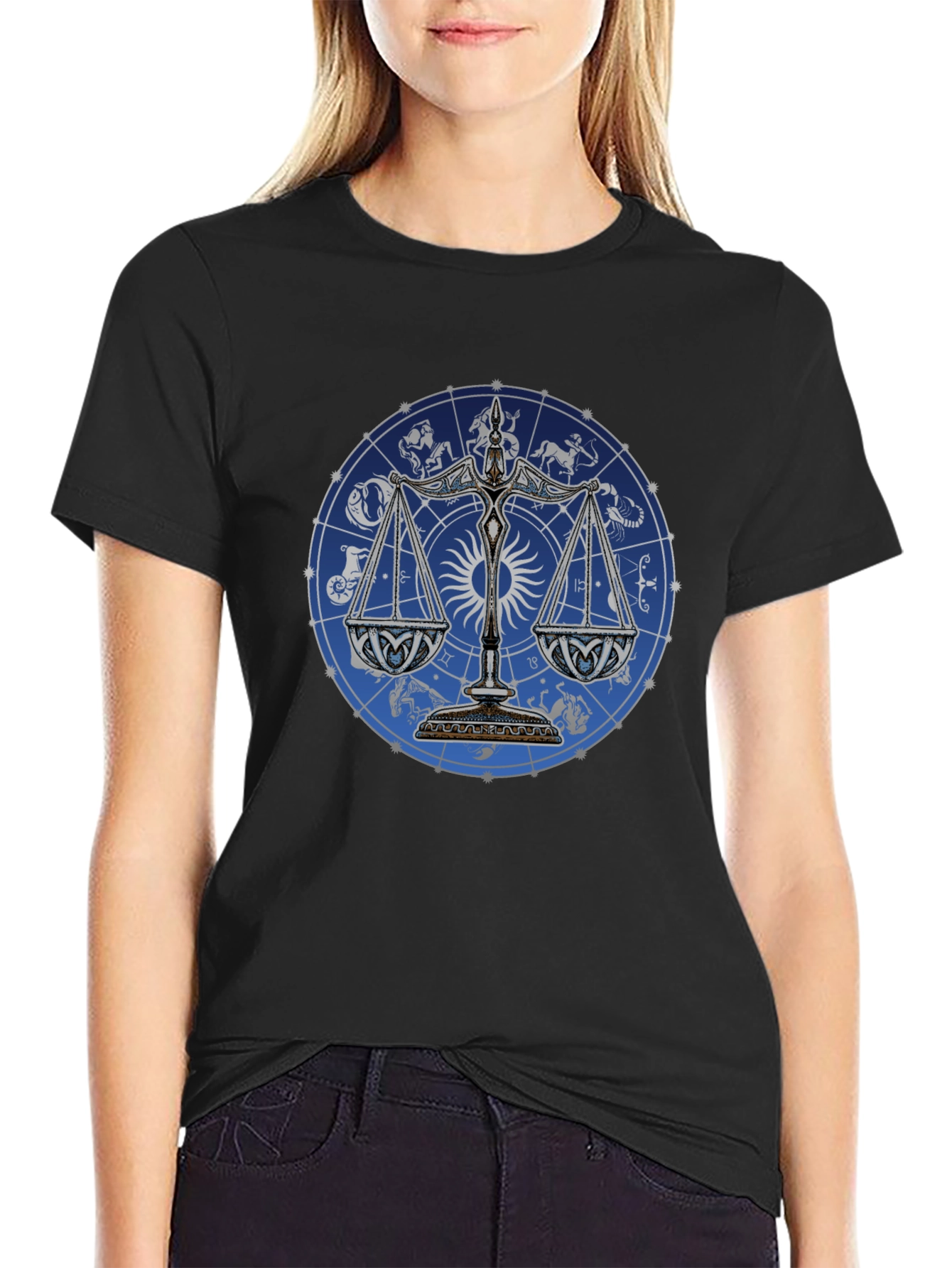 Libra Zodiac Astrology T-Shirt - Black
