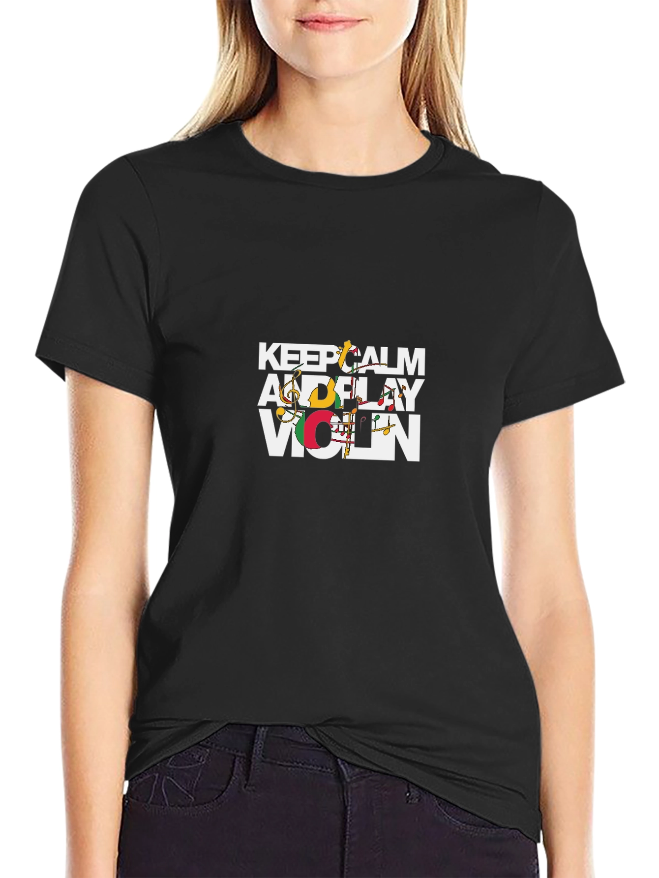 Keep Calm and Play Violin Graphic Tee - Black