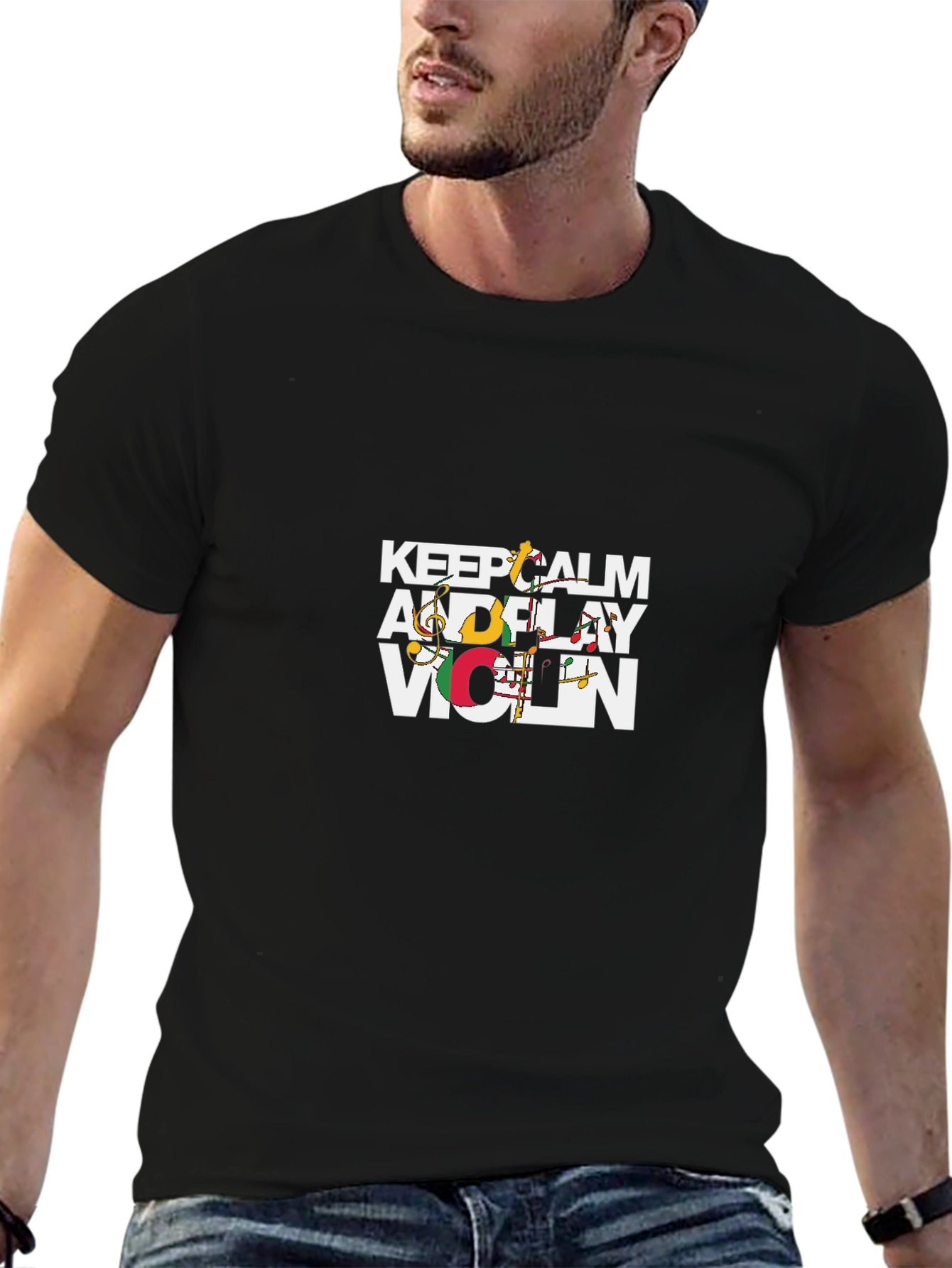 Keep Calm and Play Violin Graphic Tee - Black