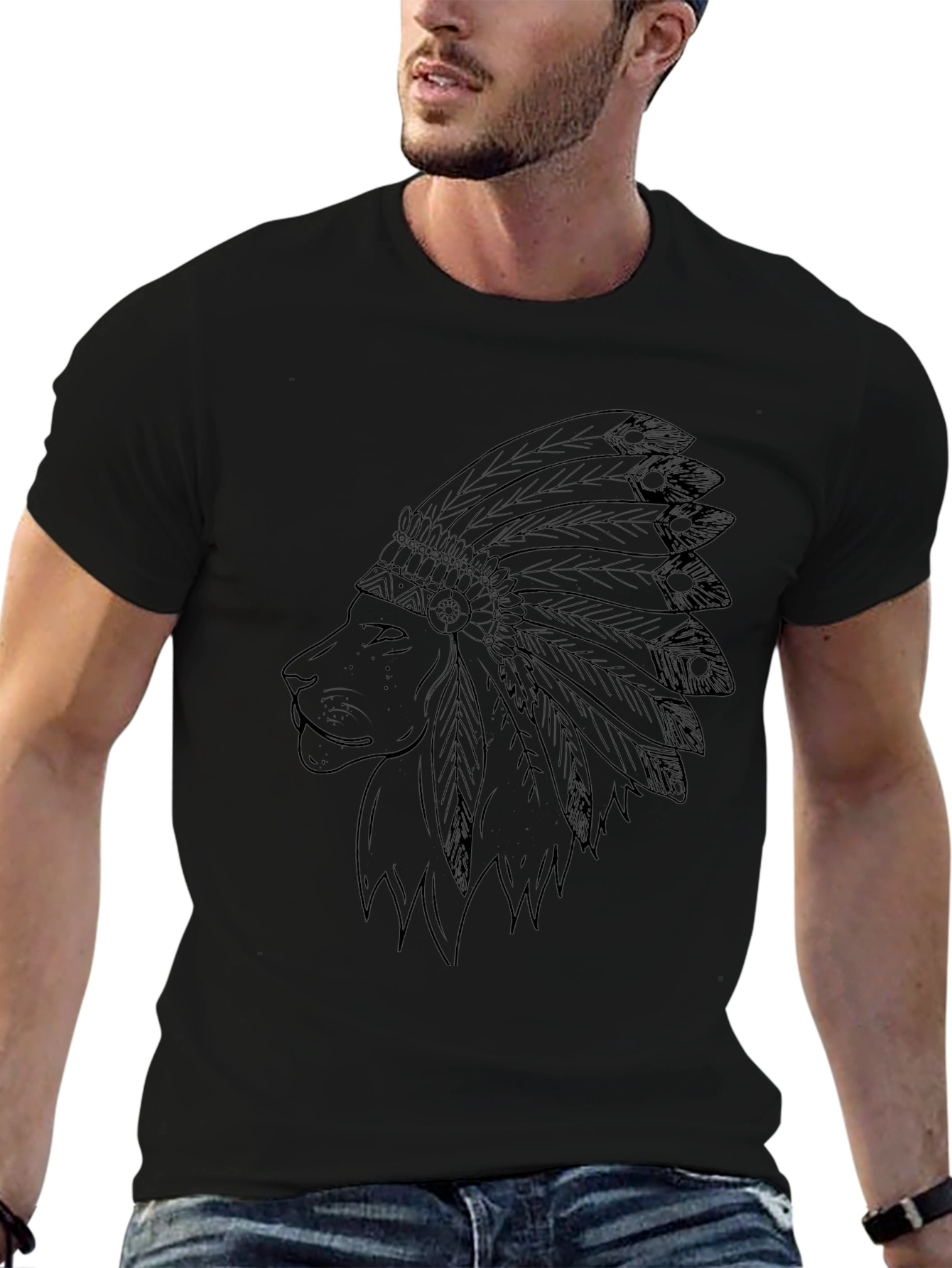 Lion Headdress Mens Black Graphic Tee