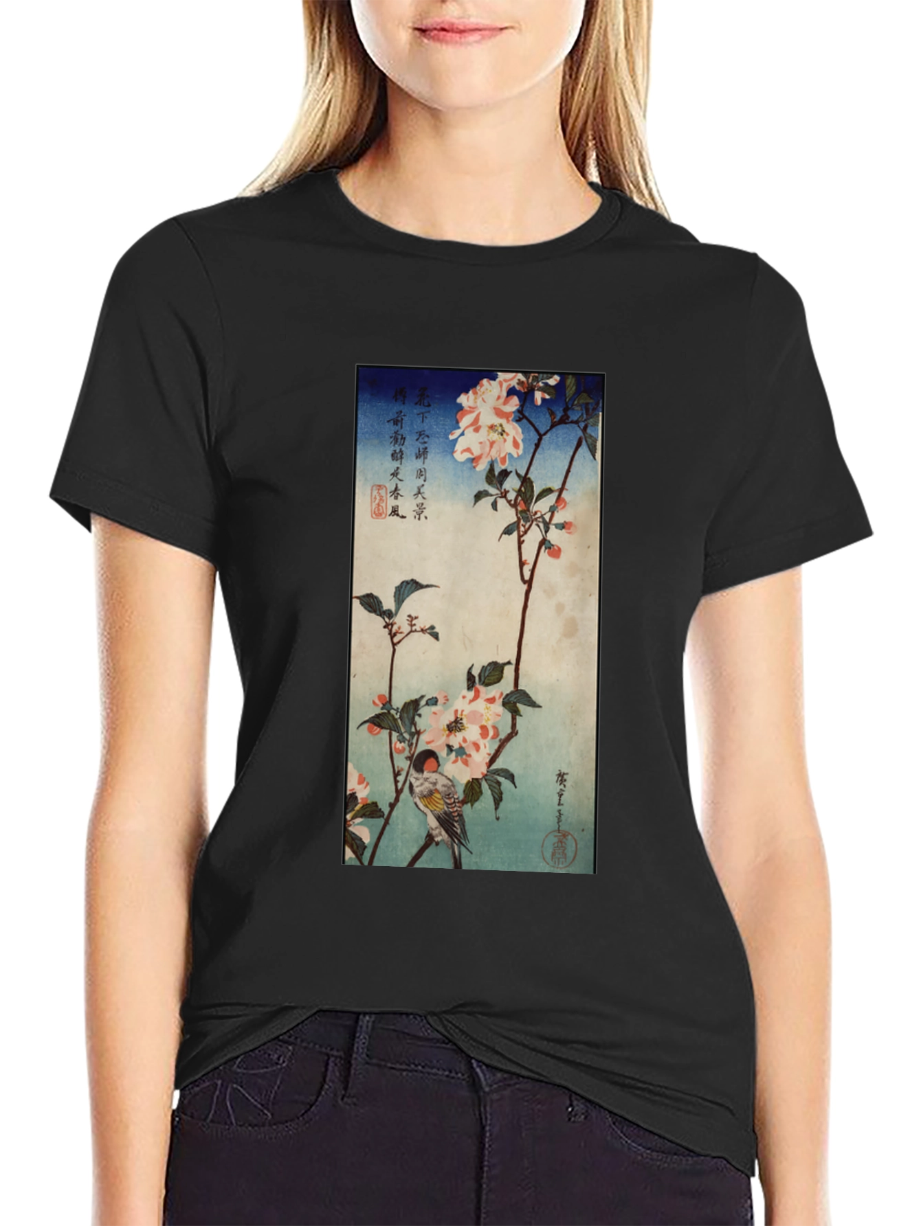 Japanese Bird & Blossom Art T-Shirt