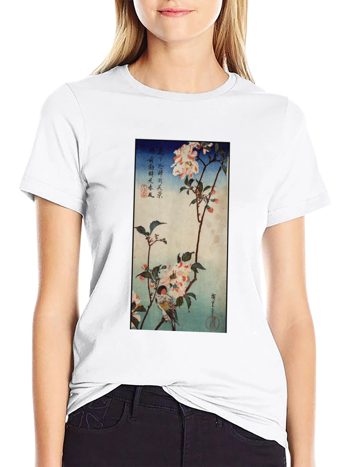 Japanese Bird & Blossom Art T-Shirt