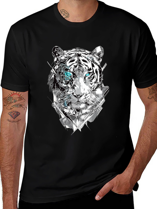 Abstract Tiger Graphic Print Tee - Mens Black T-Shirt