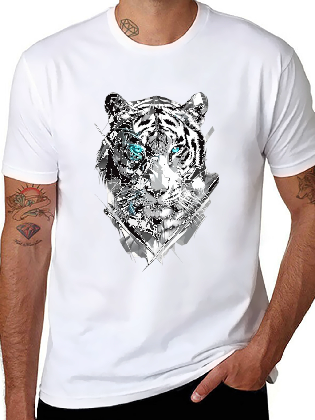 Abstract Tiger Graphic Print Tee - Mens Black T-Shirt