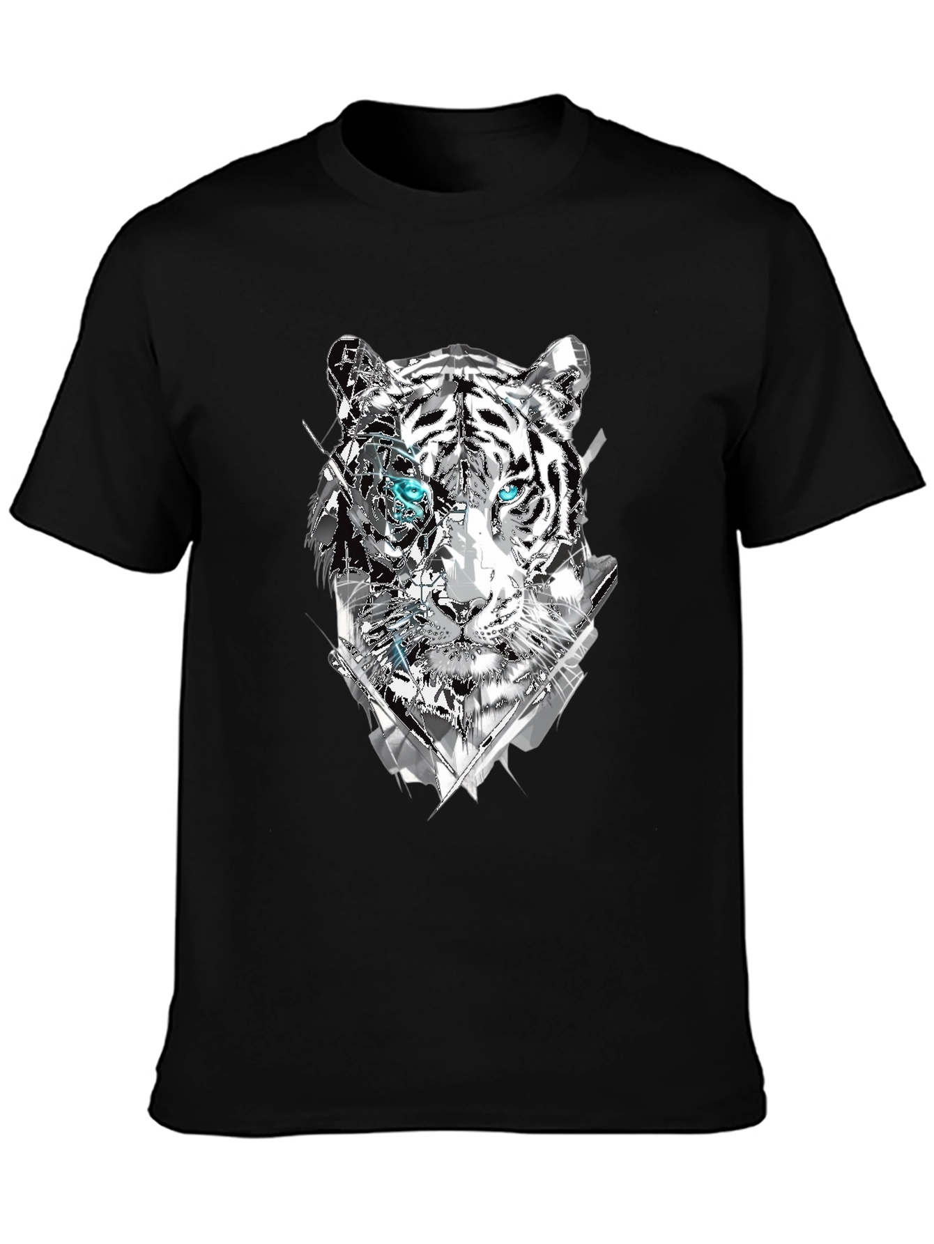 Abstract Tiger Graphic Print Tee - Mens Black T-Shirt