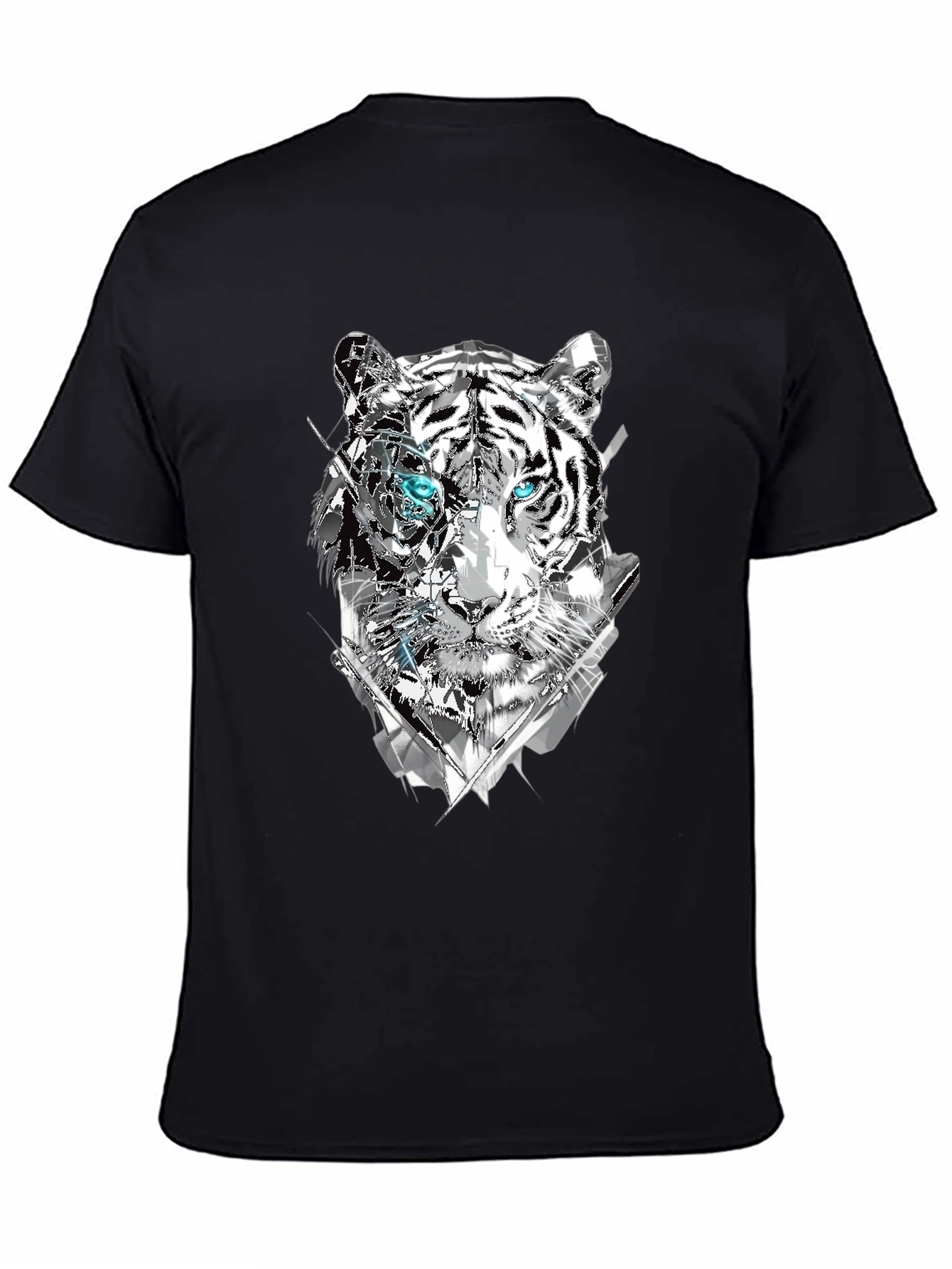 Abstract Tiger Graphic Print Tee - Mens Black T-Shirt