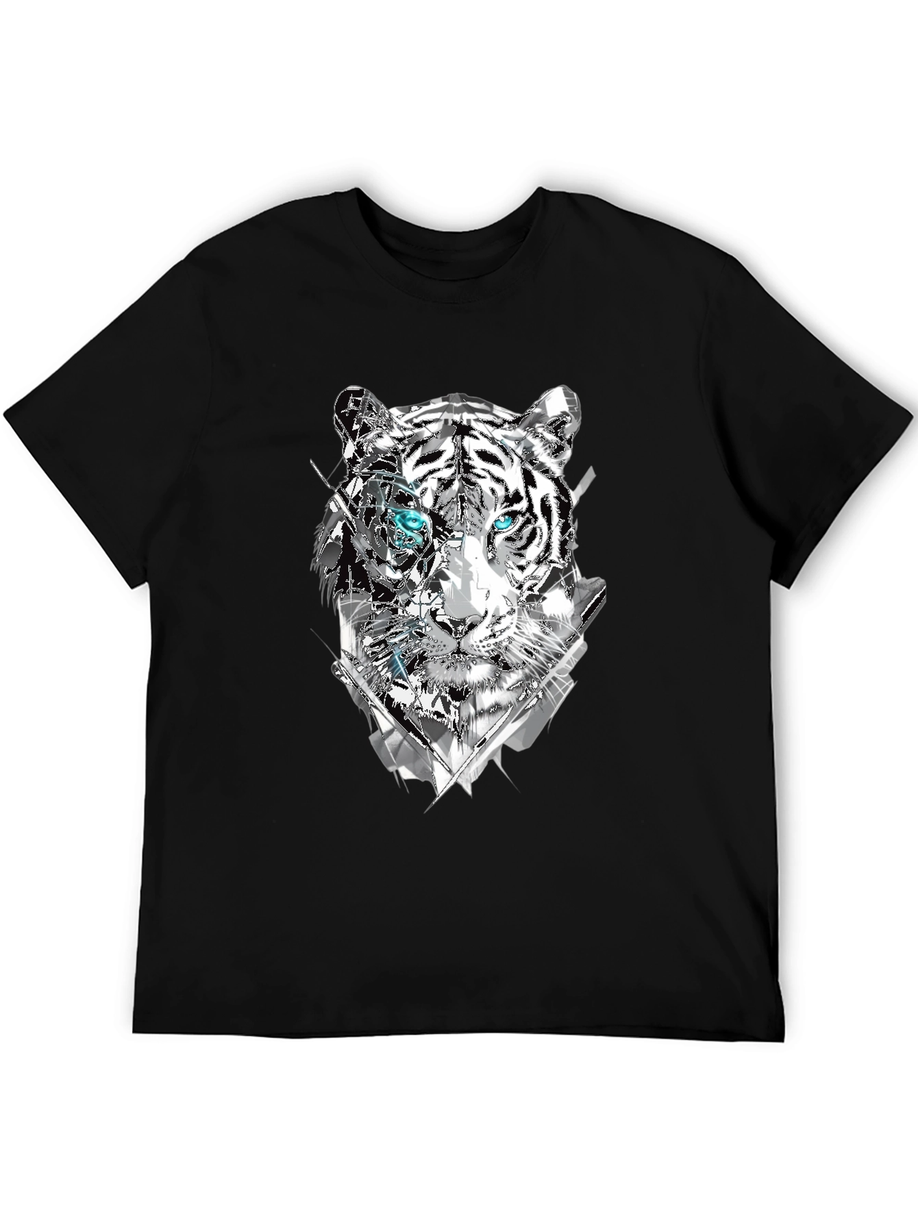 Abstract Tiger Graphic Print Tee - Mens Black T-Shirt