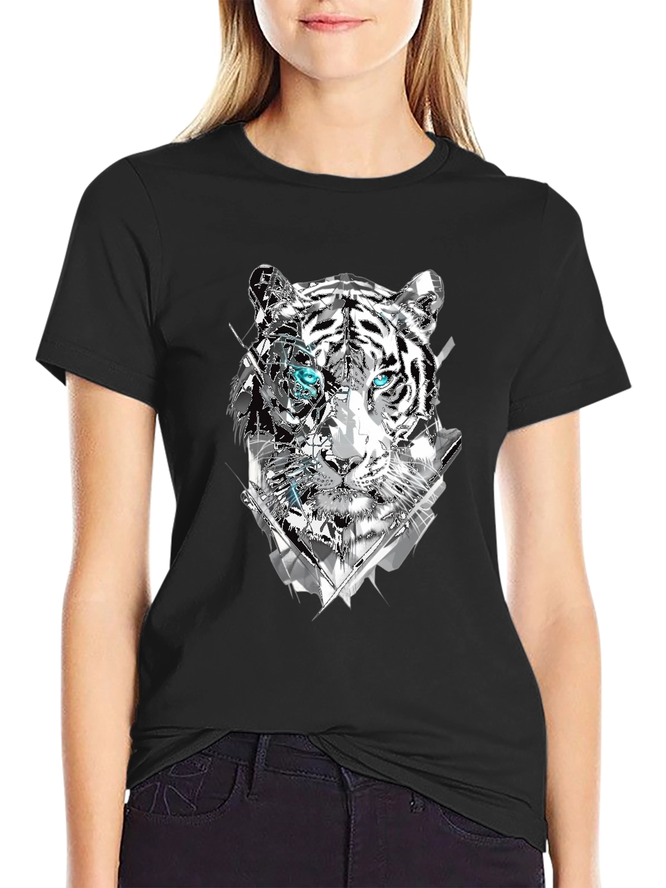 Abstract Tiger Graphic Print Tee - Mens Black T-Shirt