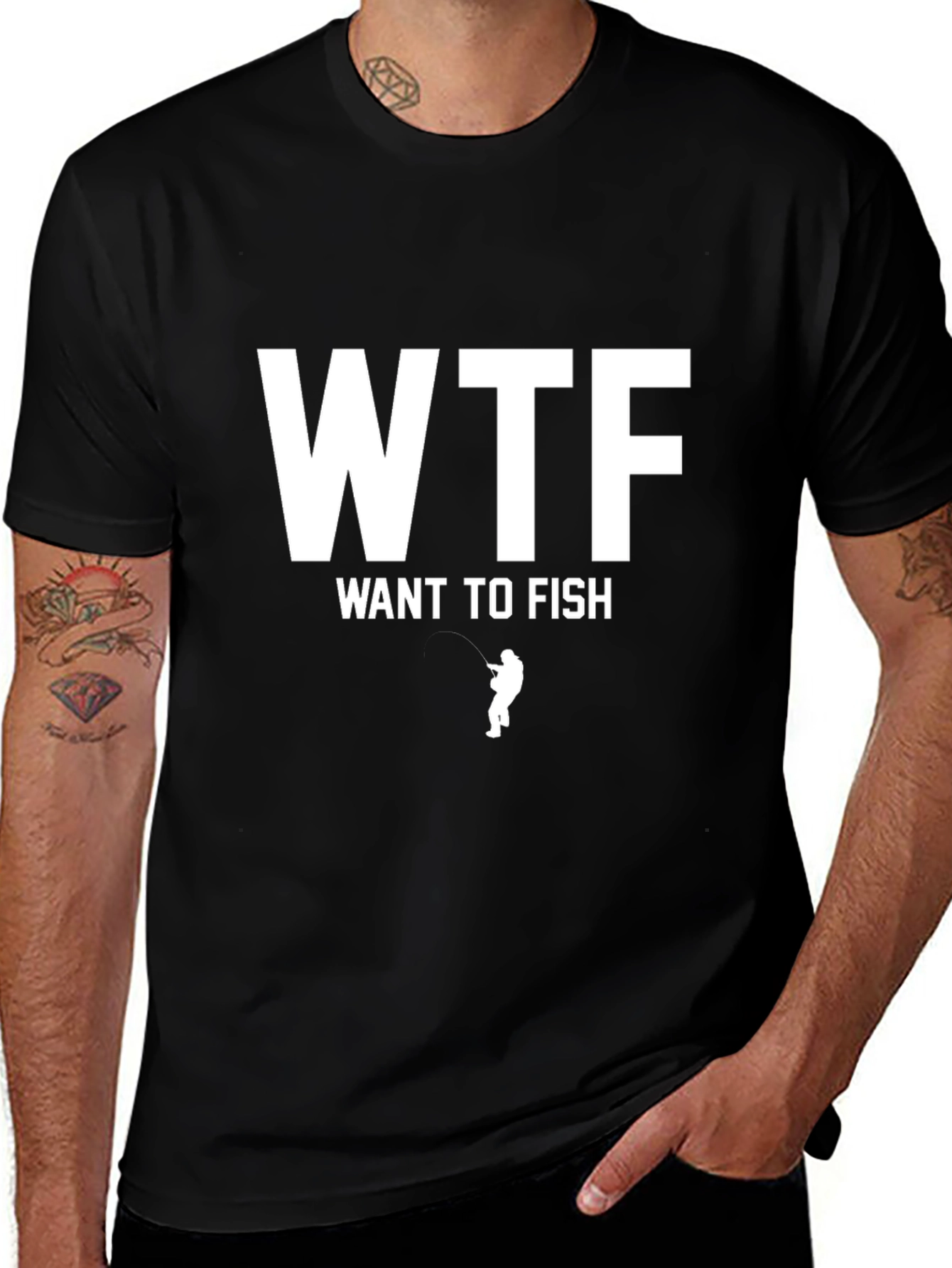 WTF Want To Fish T-Shirt - Black