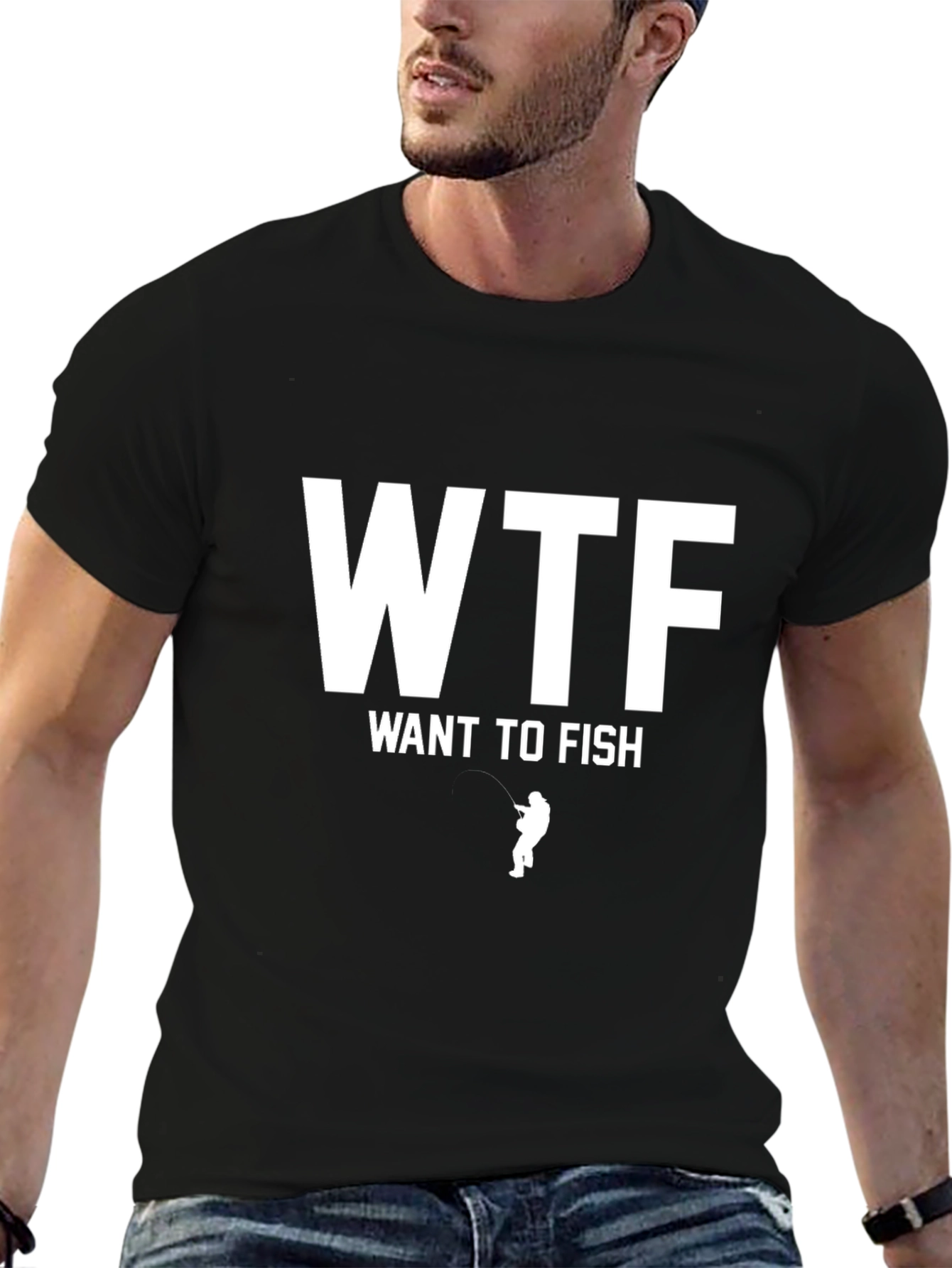 WTF Want To Fish T-Shirt - Black